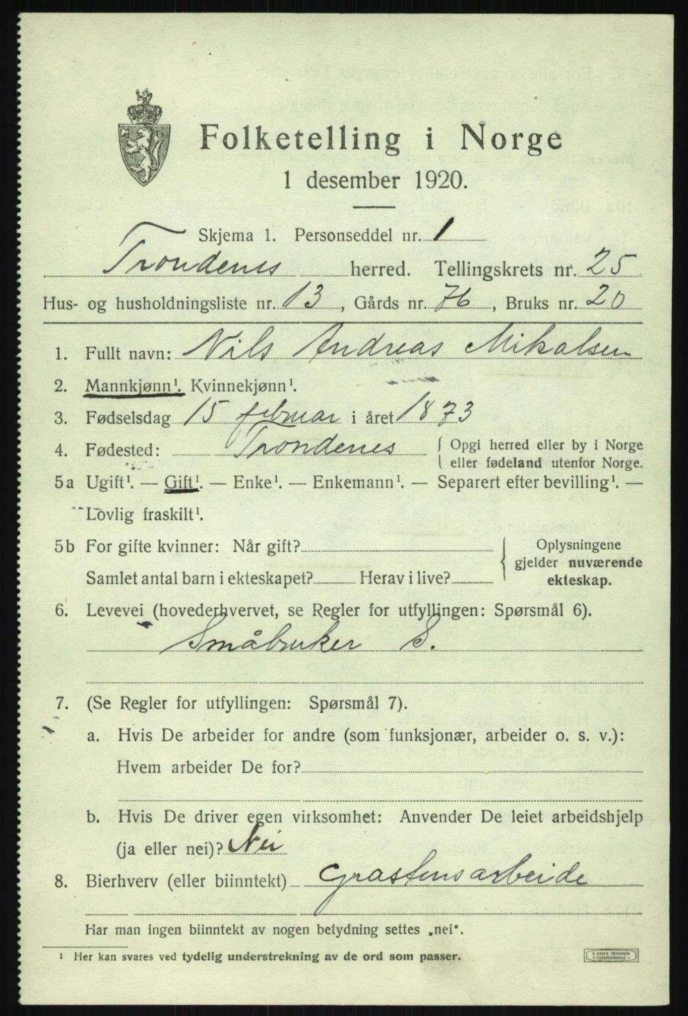 SATØ, 1920 census for Trondenes, 1920, p. 18562