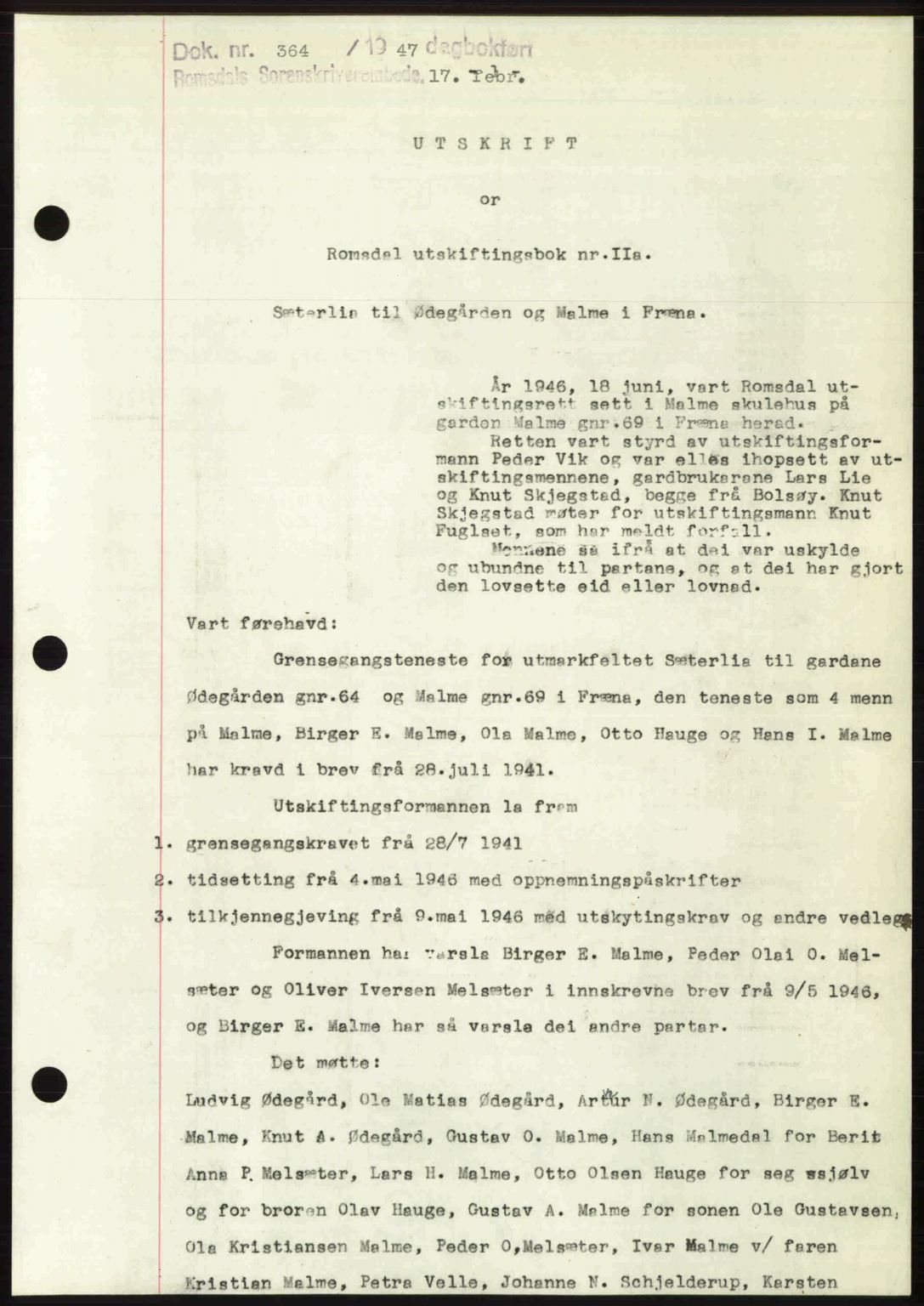 Romsdal sorenskriveri, SAT/A-4149/1/2/2C: Mortgage book no. A22, 1947-1947, Diary no: : 364/1947