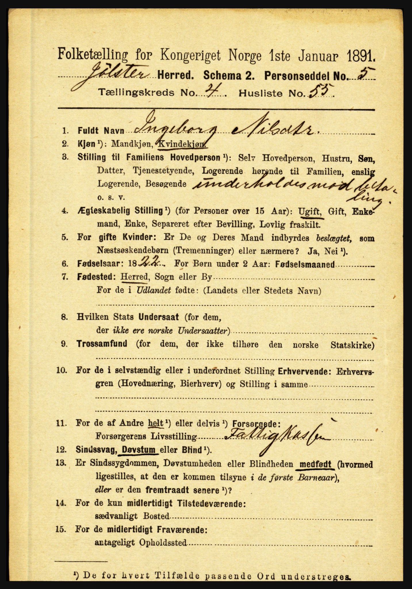 RA, 1891 census for 1431 Jølster, 1891, p. 1718