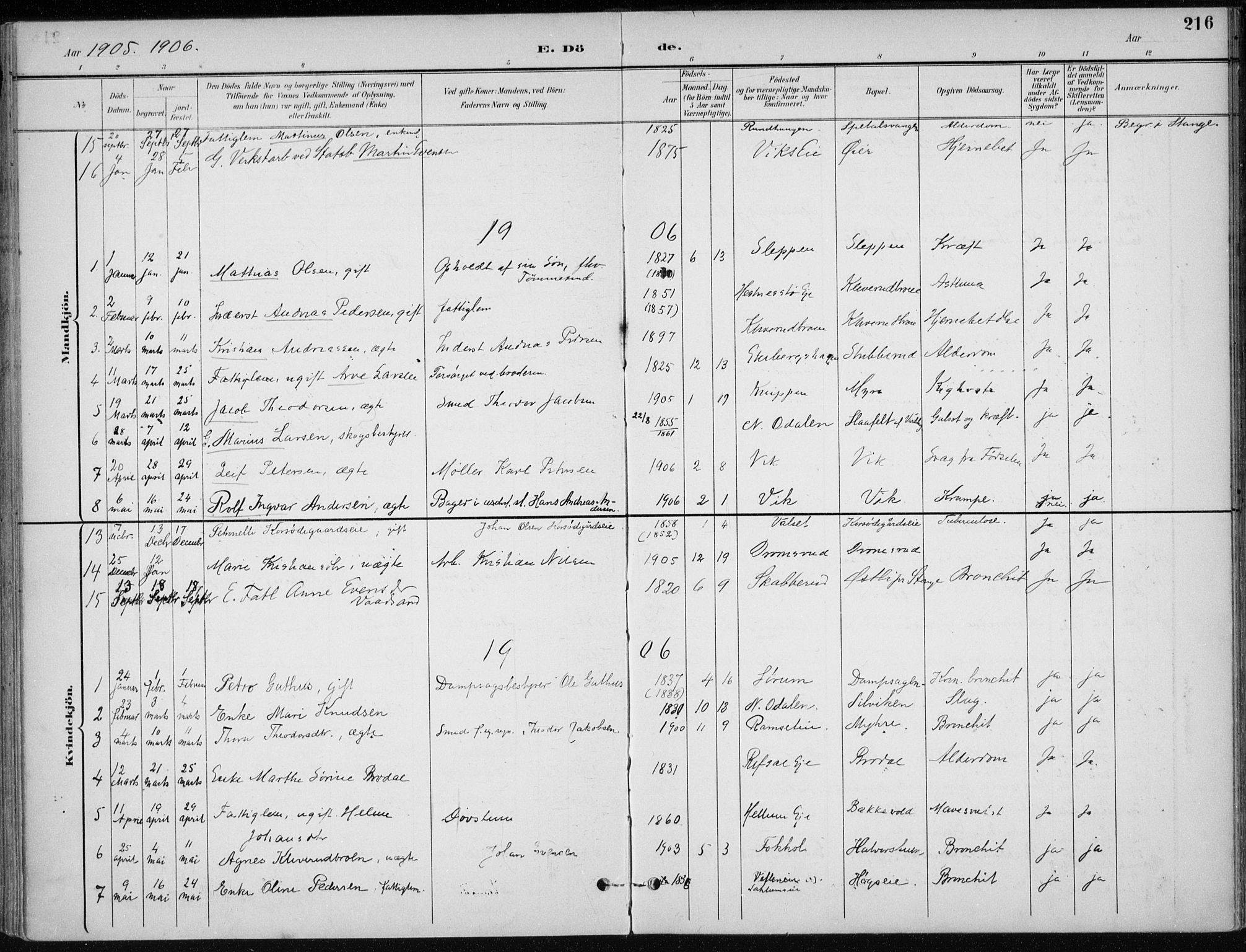 Stange prestekontor, SAH/PREST-002/K/L0023: Parish register (official) no. 23, 1897-1920, p. 216