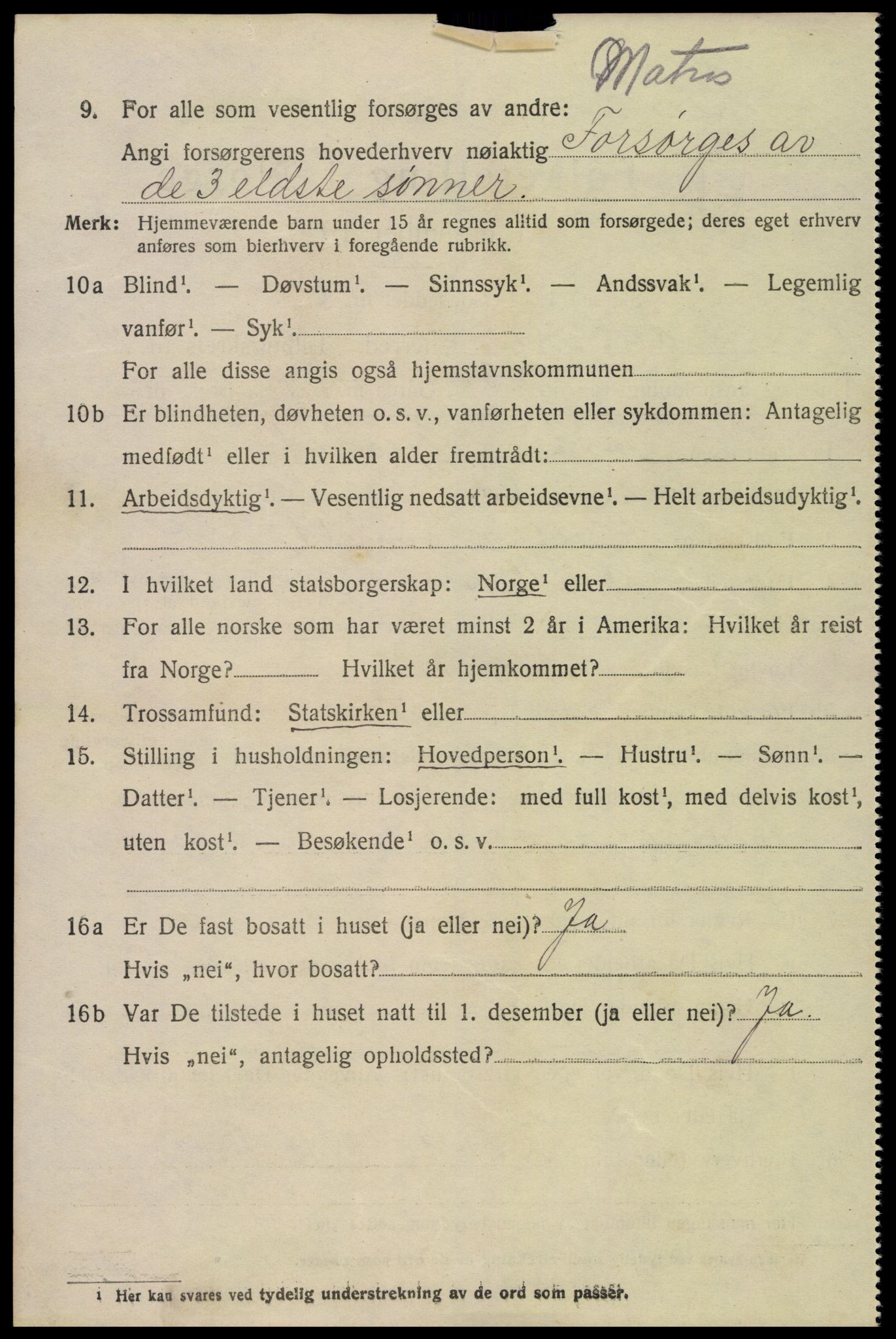 SAK, 1920 census for Oddernes, 1920, p. 8968