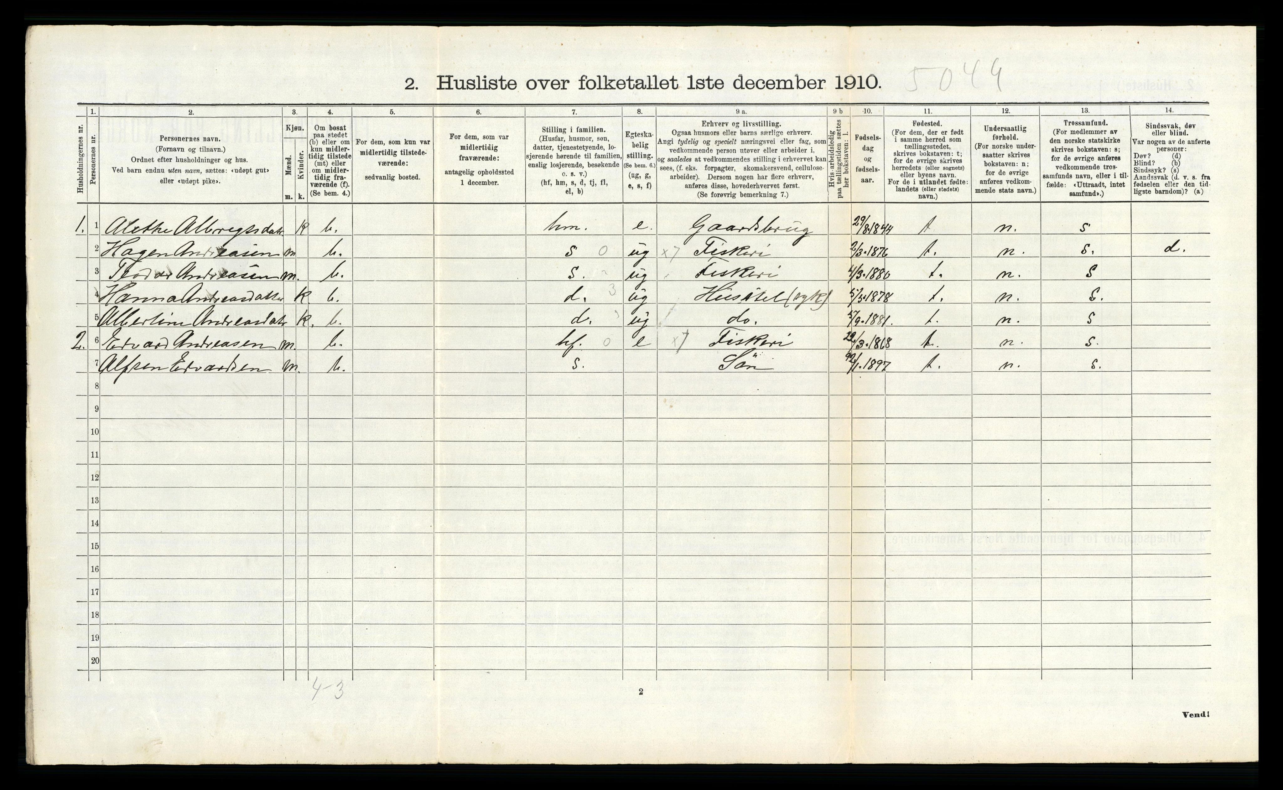 RA, 1910 census for Vega, 1910, p. 681