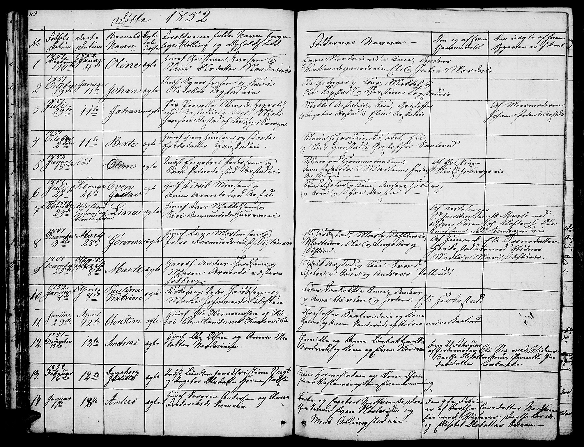 Stange prestekontor, SAH/PREST-002/L/L0002: Parish register (copy) no. 2, 1838-1879, p. 43
