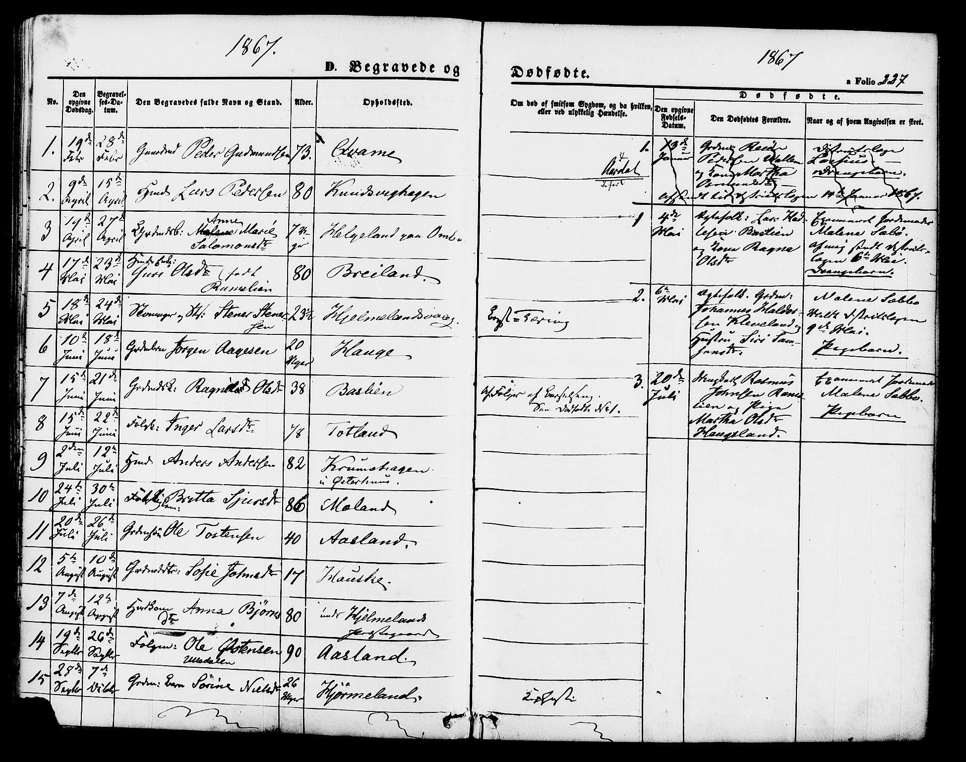 Hjelmeland sokneprestkontor, AV/SAST-A-101843/01/IV/L0011: Parish register (official) no. A 11, 1861-1878, p. 227