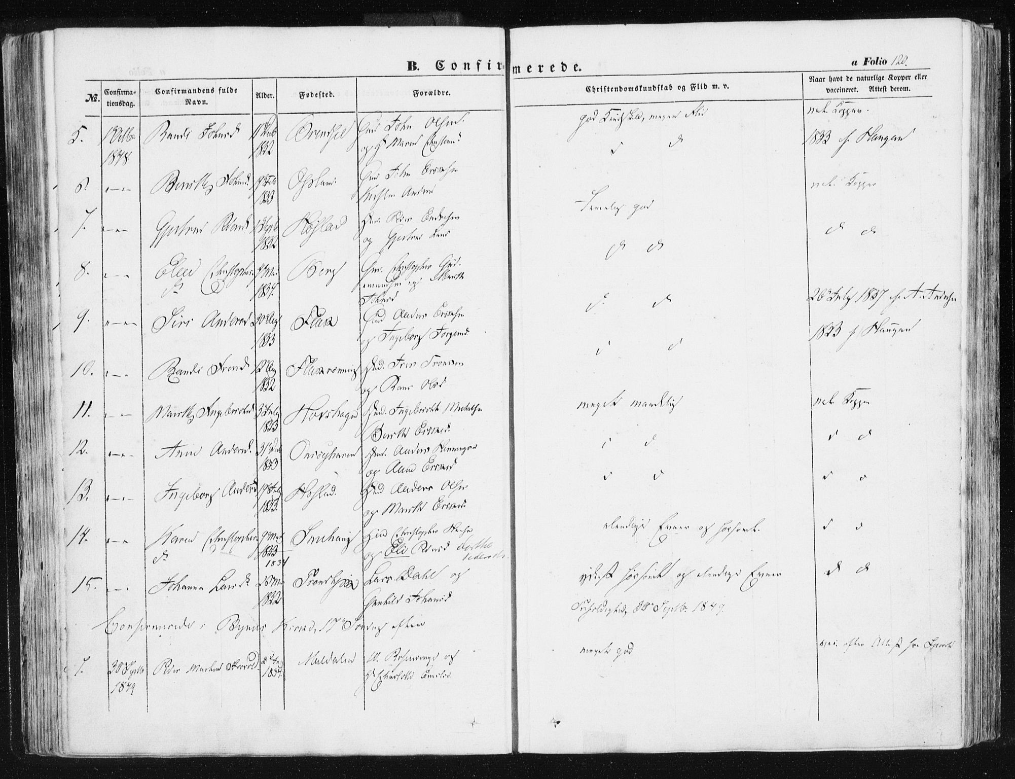 Ministerialprotokoller, klokkerbøker og fødselsregistre - Sør-Trøndelag, SAT/A-1456/612/L0376: Parish register (official) no. 612A08, 1846-1859, p. 120