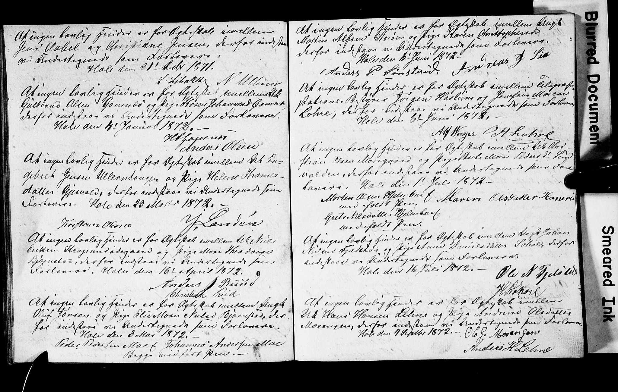 Hole kirkebøker, AV/SAKO-A-228/H/Hb/L0001: Best man's statements no. 1, 1855-1904