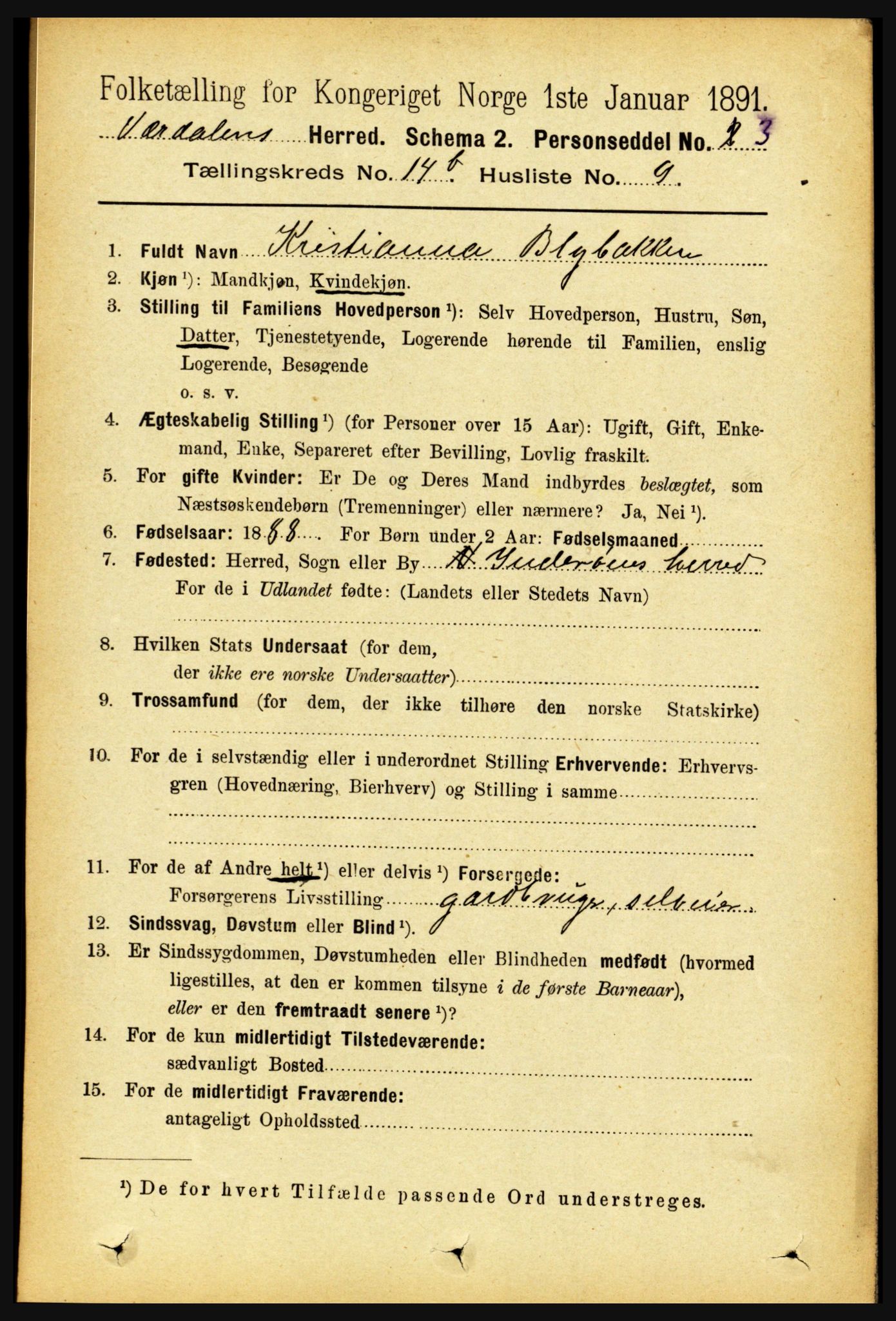 RA, 1891 census for 1721 Verdal, 1891, p. 7403