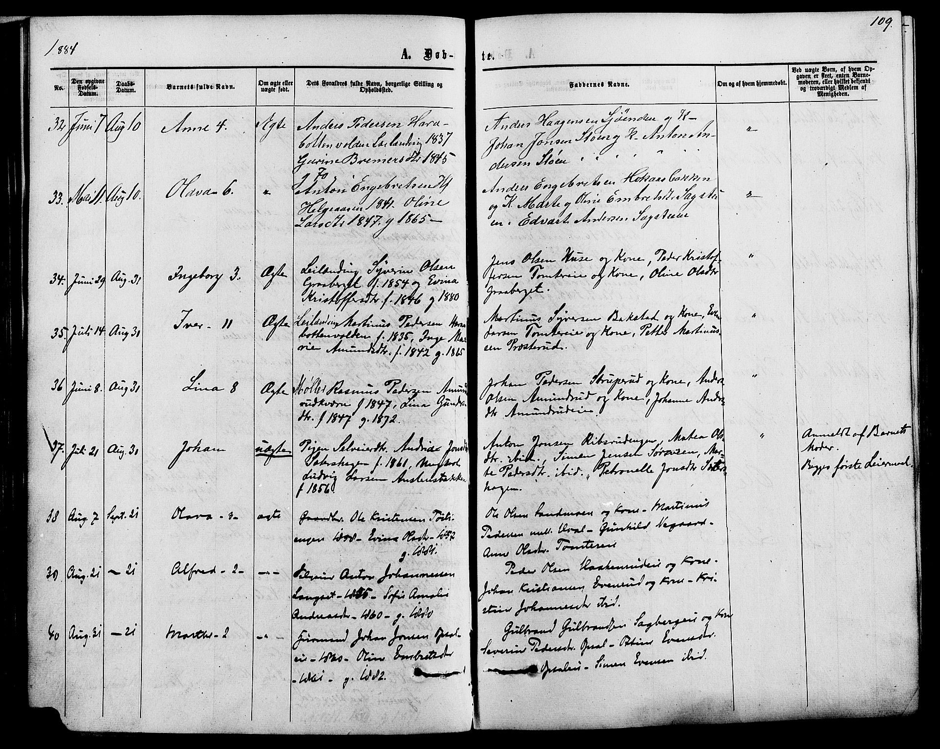 Romedal prestekontor, AV/SAH-PREST-004/K/L0006: Parish register (official) no. 6, 1866-1886, p. 109