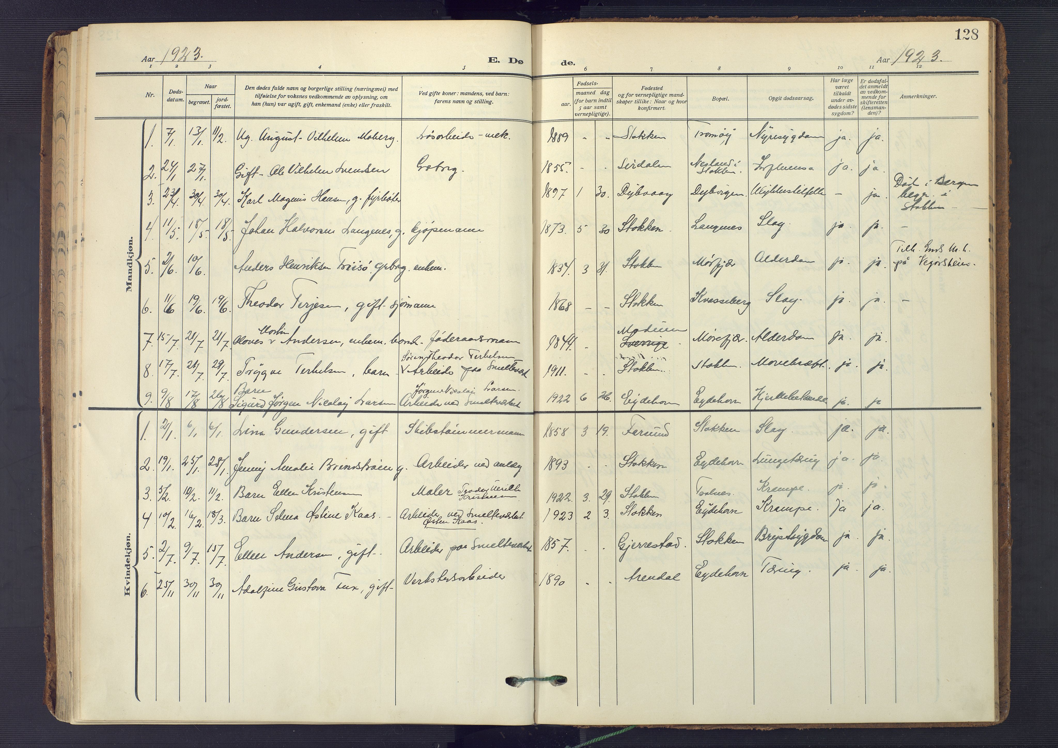 Austre Moland sokneprestkontor, SAK/1111-0001/F/Fa/Fab/L0003: Parish register (official) no. A 3, 1914-1927, p. 128