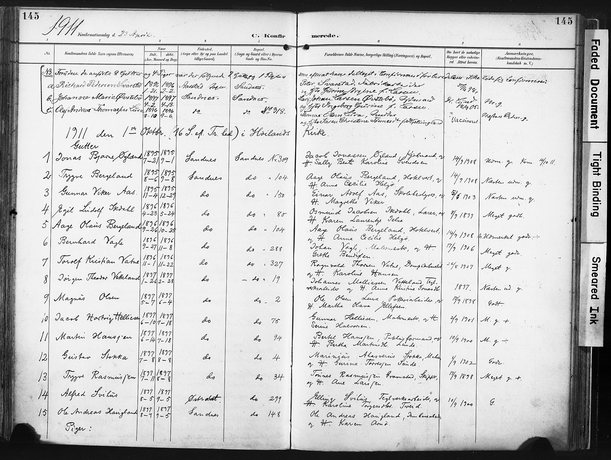 Høyland sokneprestkontor, SAST/A-101799/001/30BA/L0016: Parish register (official) no. A 16, 1899-1911, p. 145