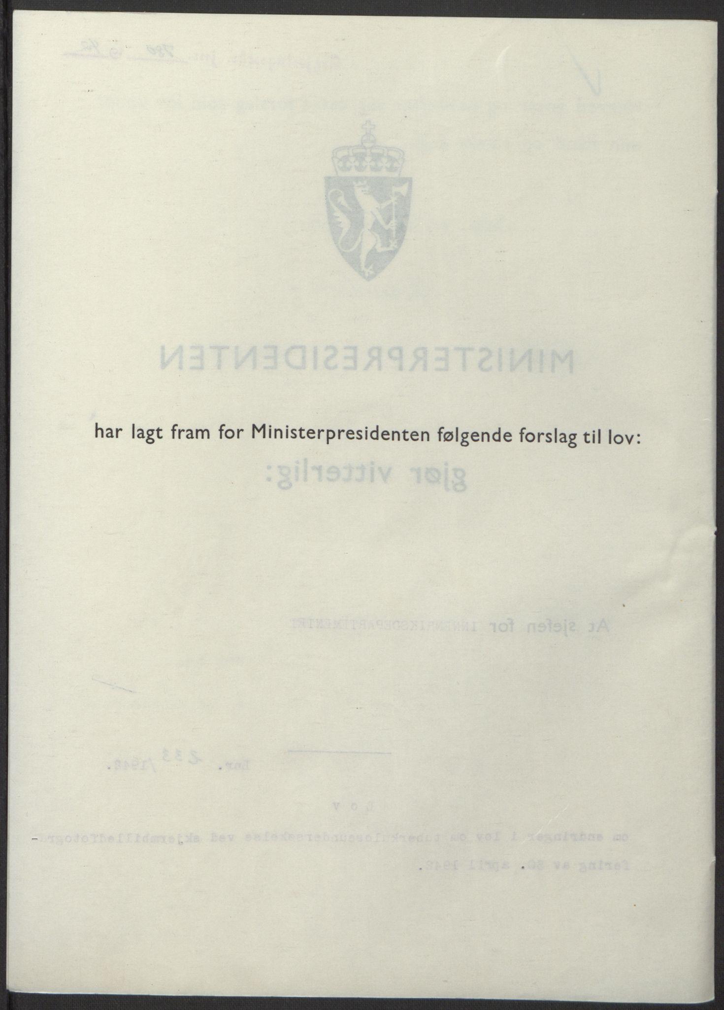 NS-administrasjonen 1940-1945 (Statsrådsekretariatet, de kommisariske statsråder mm), RA/S-4279/D/Db/L0098: Lover II, 1942, p. 578