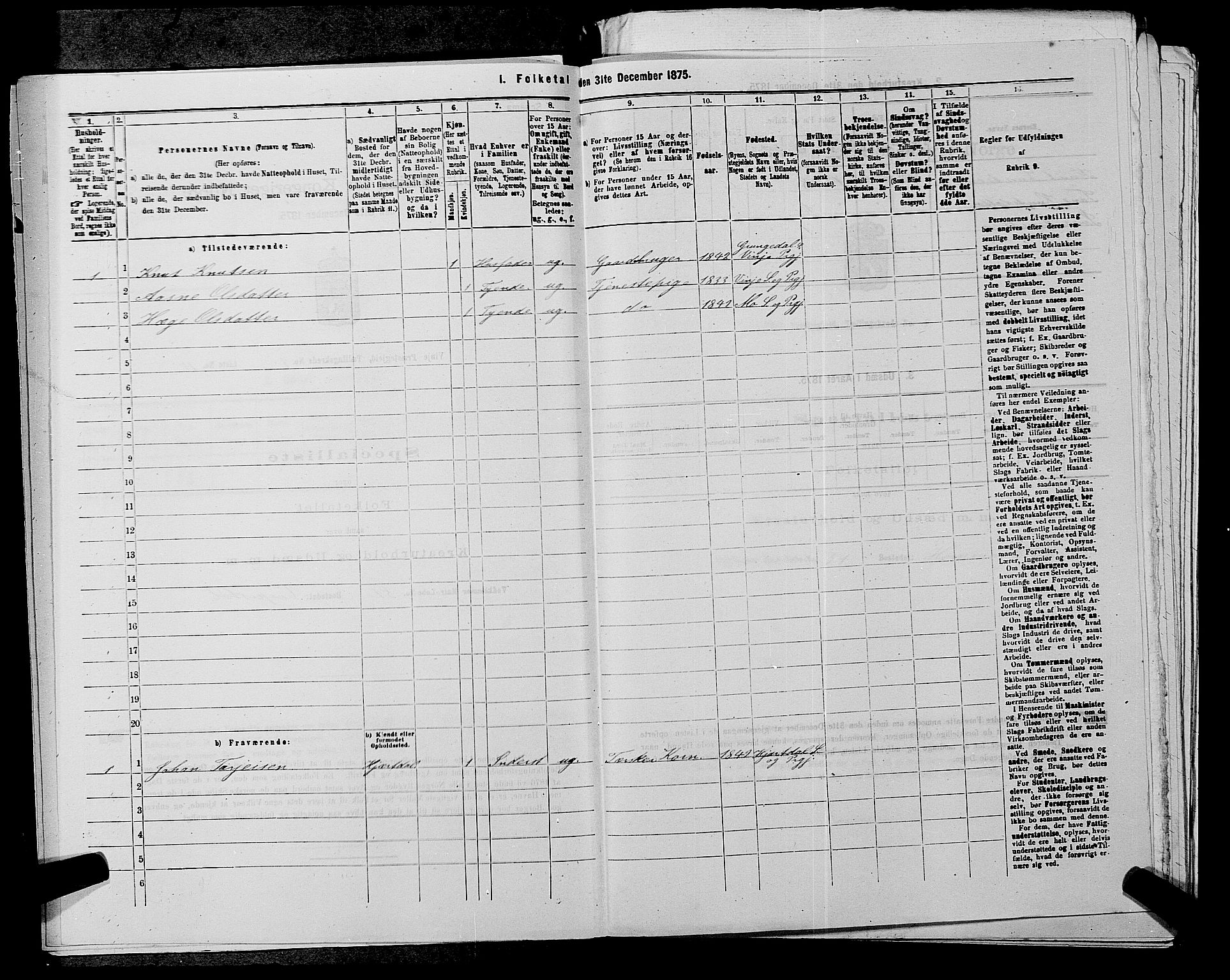 SAKO, 1875 census for 0834P Vinje, 1875, p. 298