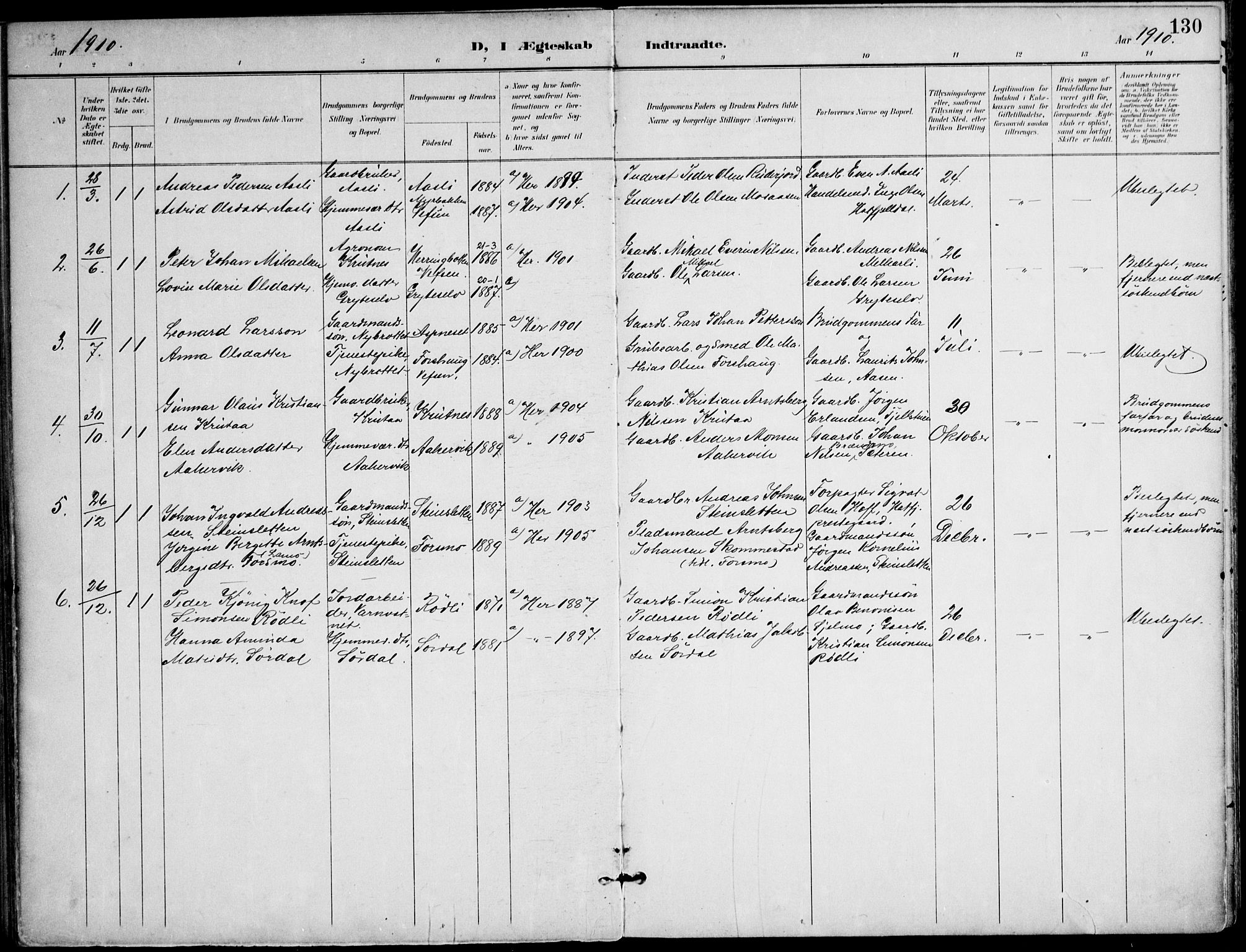 Ministerialprotokoller, klokkerbøker og fødselsregistre - Nordland, AV/SAT-A-1459/823/L0326: Parish register (official) no. 823A03, 1899-1919, p. 130