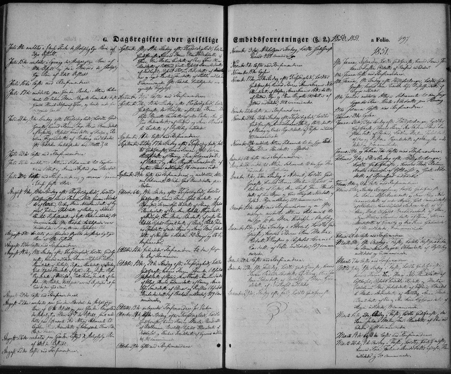 Lista sokneprestkontor, SAK/1111-0027/F/Fa/L0010: Parish register (official) no. A 10, 1846-1861, p. 497