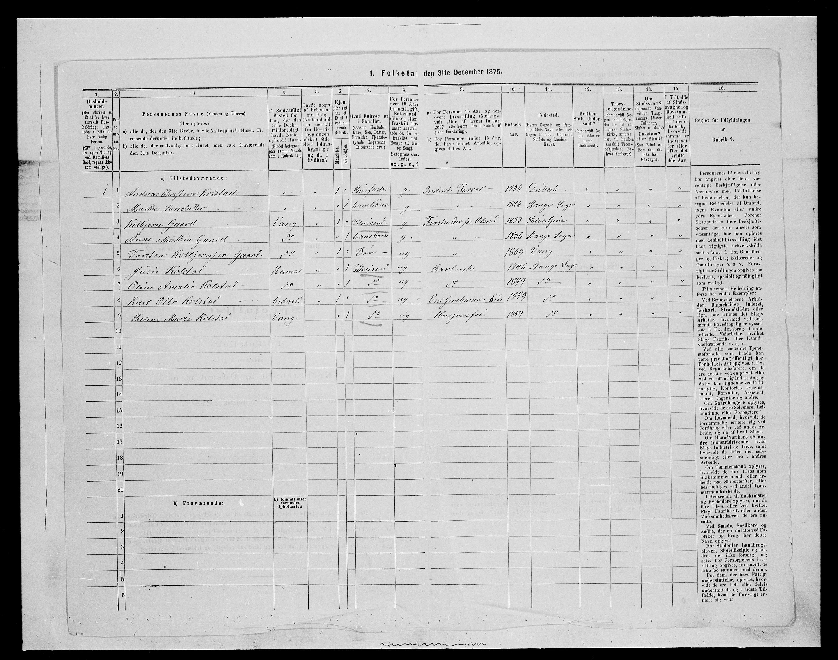 SAH, 1875 census for 0417P Stange, 1875, p. 937