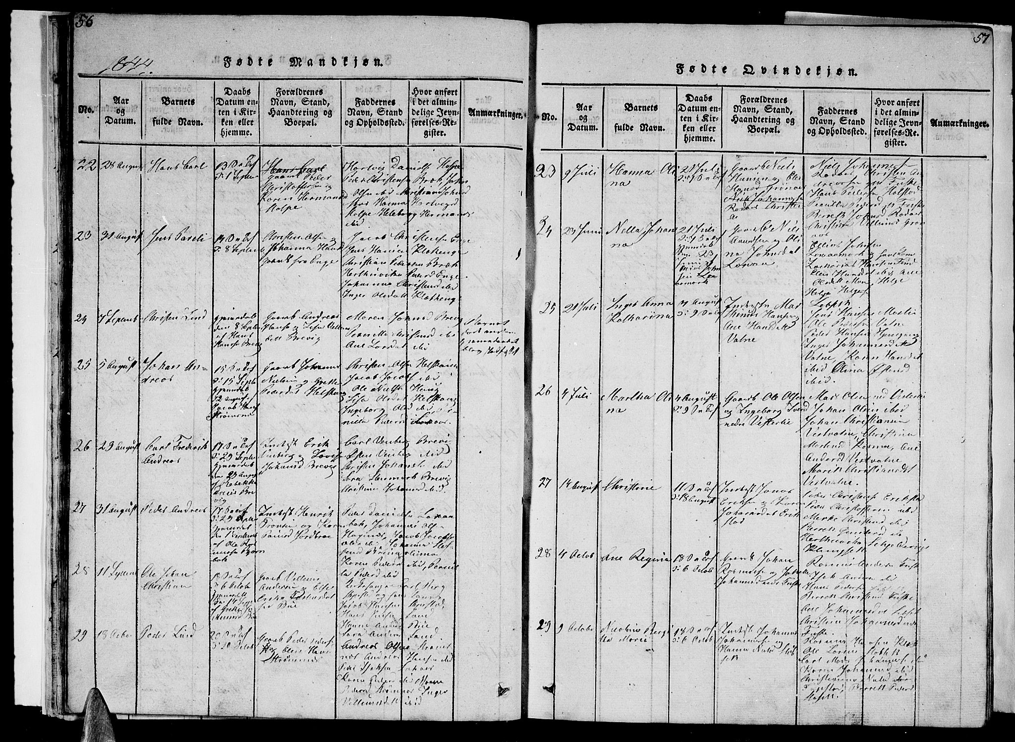 Ministerialprotokoller, klokkerbøker og fødselsregistre - Nordland, AV/SAT-A-1459/852/L0752: Parish register (copy) no. 852C03, 1840-1855, p. 56-57