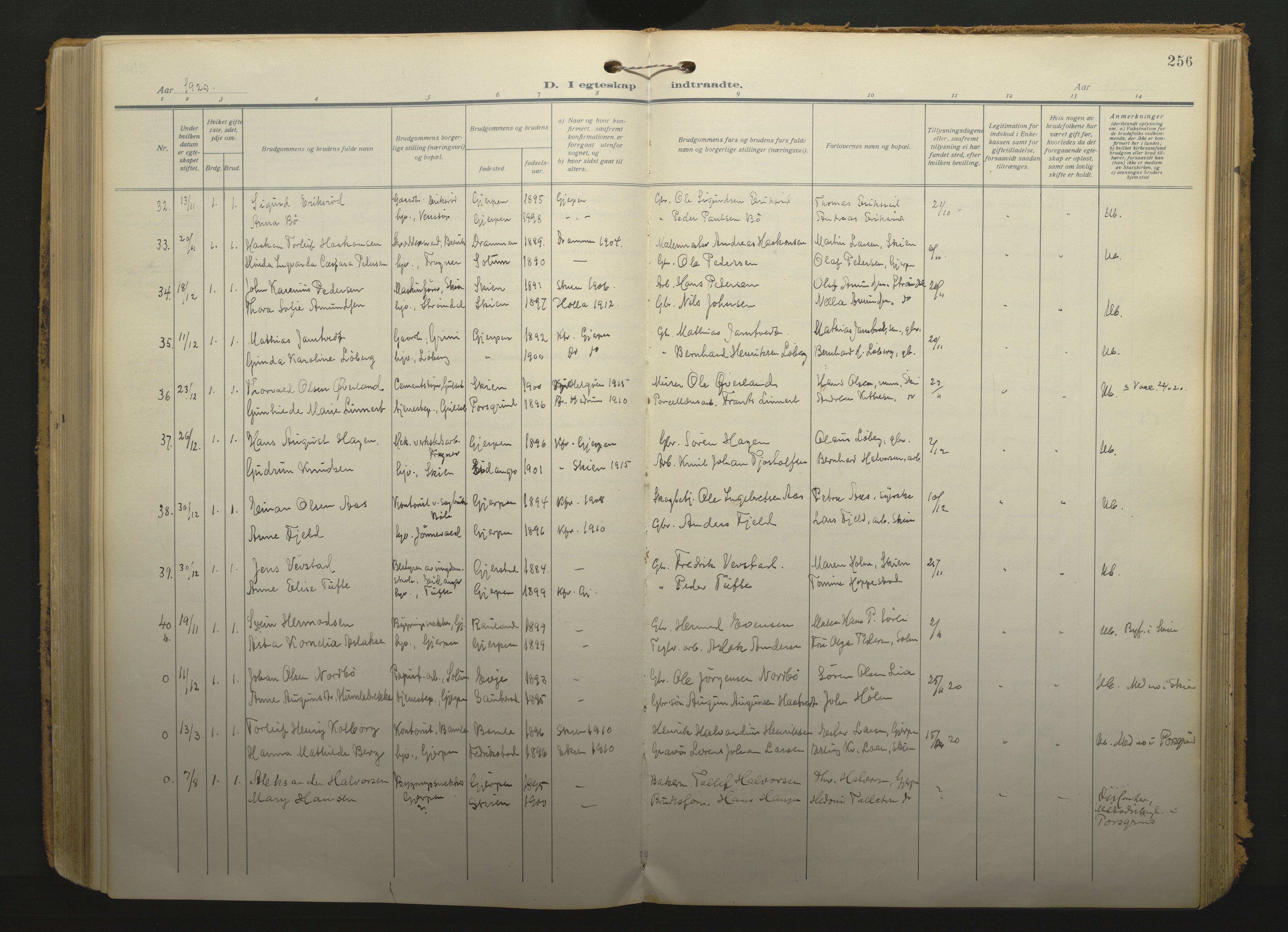 Gjerpen kirkebøker, SAKO/A-265/F/Fa/L0013: Parish register (official) no. I 13, 1914-1924, p. 256