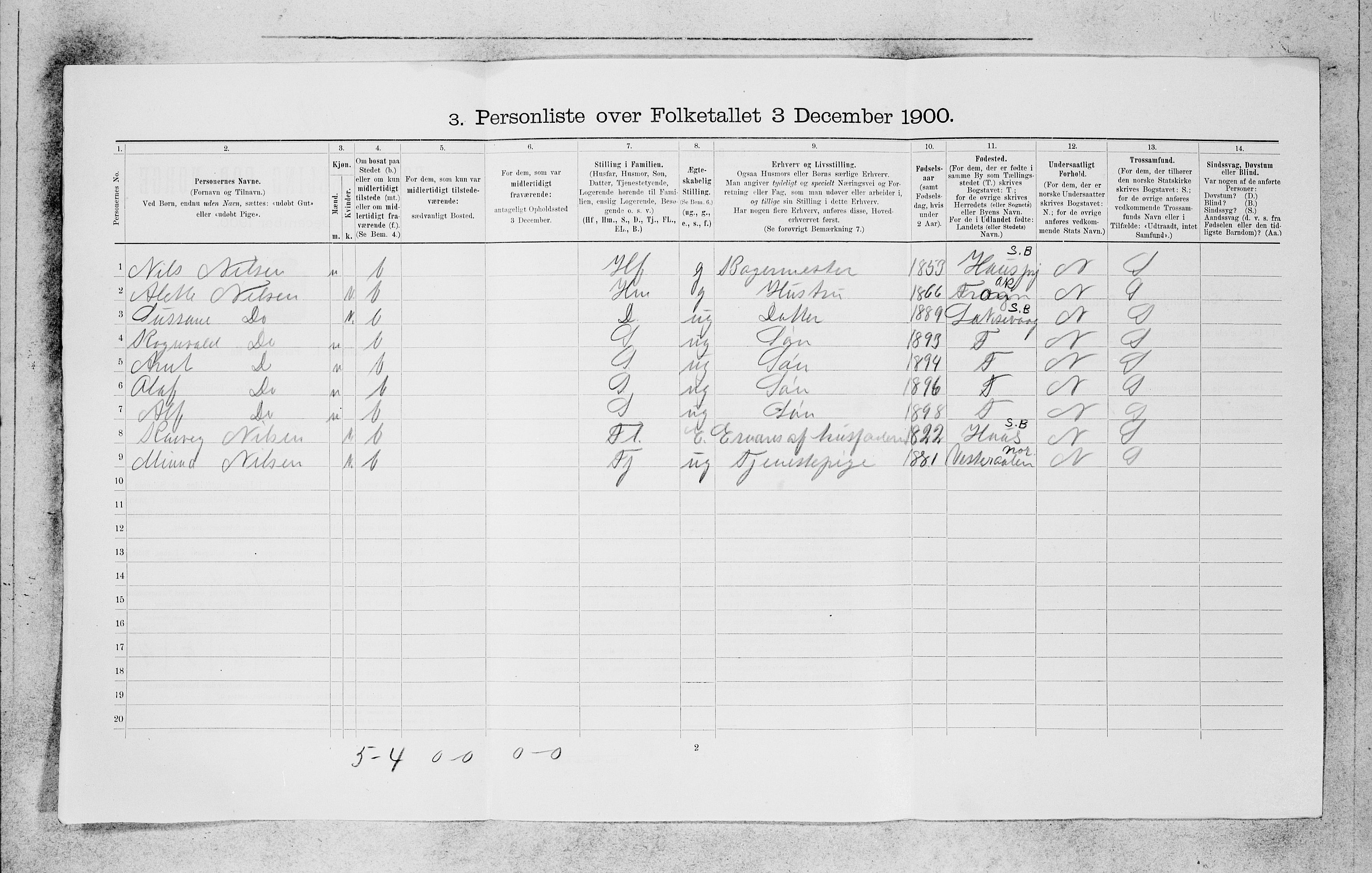 SAB, 1900 census for Bergen, 1900, p. 11304