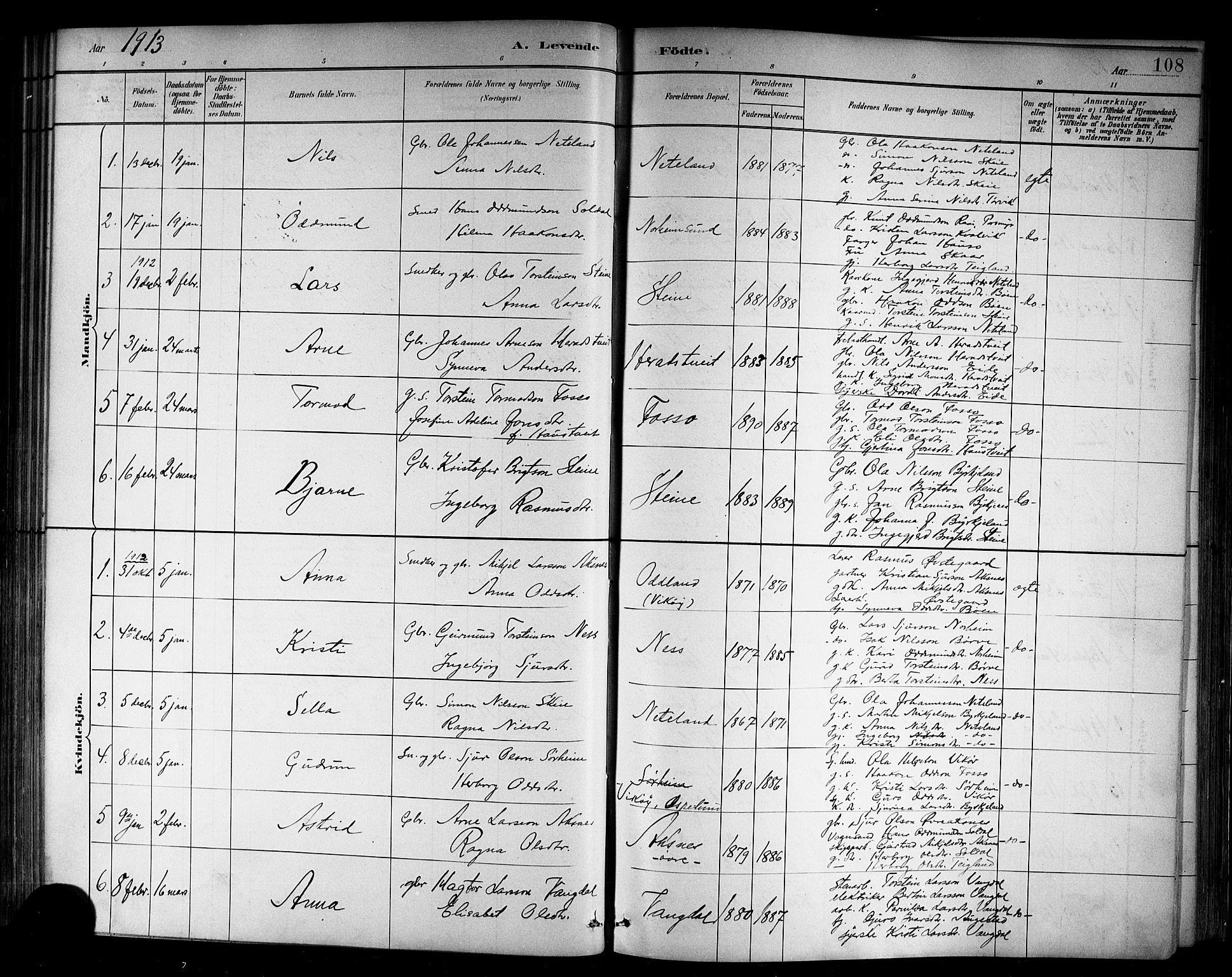 Kvam sokneprestembete, SAB/A-76201/H/Hab: Parish register (copy) no. B 3, 1884-1916, p. 108