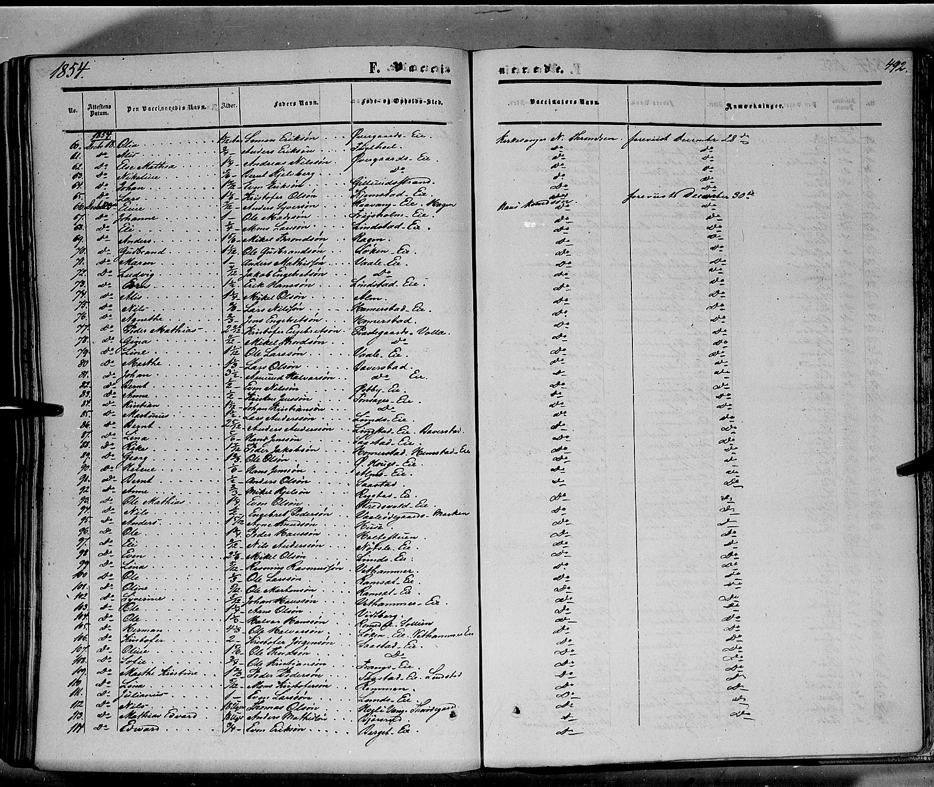 Stange prestekontor, AV/SAH-PREST-002/K/L0012: Parish register (official) no. 12, 1852-1862, p. 492