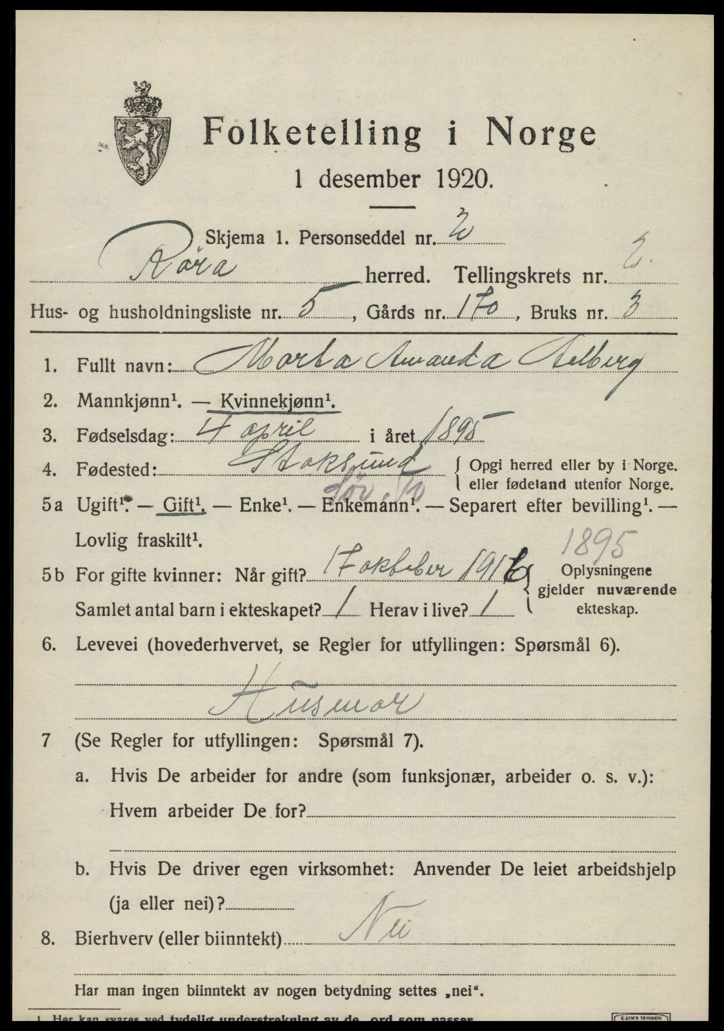 SAT, 1920 census for Røra, 1920, p. 1559