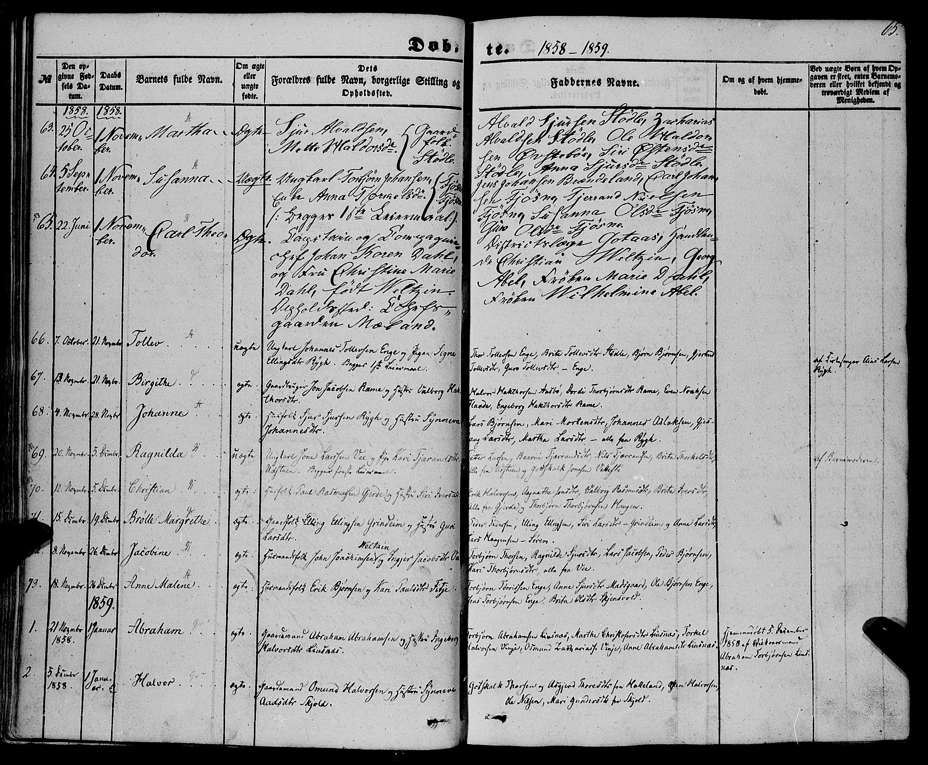 Etne sokneprestembete, AV/SAB-A-75001/H/Haa: Parish register (official) no. A 8, 1848-1862, p. 65