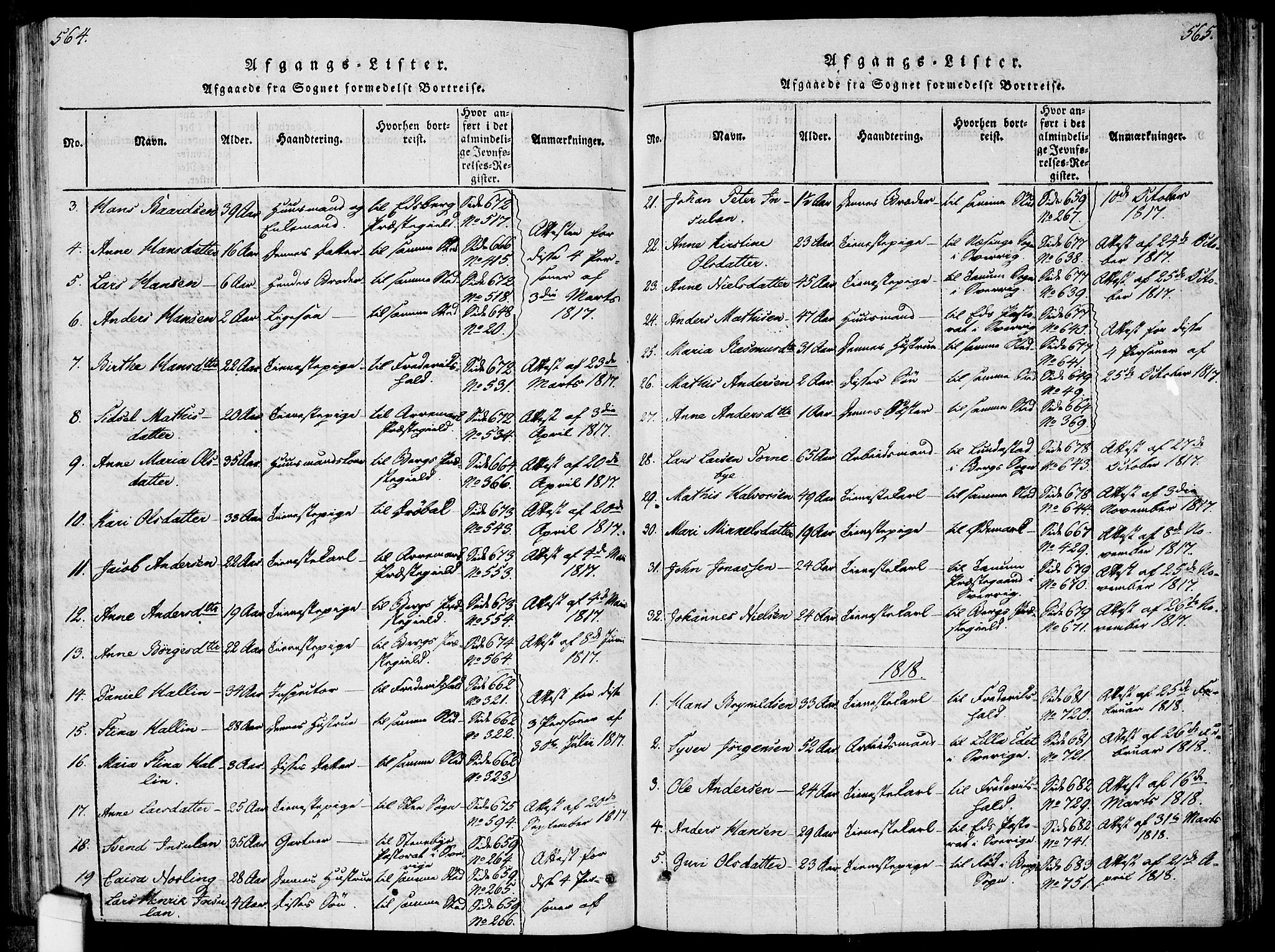 Idd prestekontor Kirkebøker, SAO/A-10911/F/Fc/L0002: Parish register (official) no. III 2, 1815-1831, p. 564-565