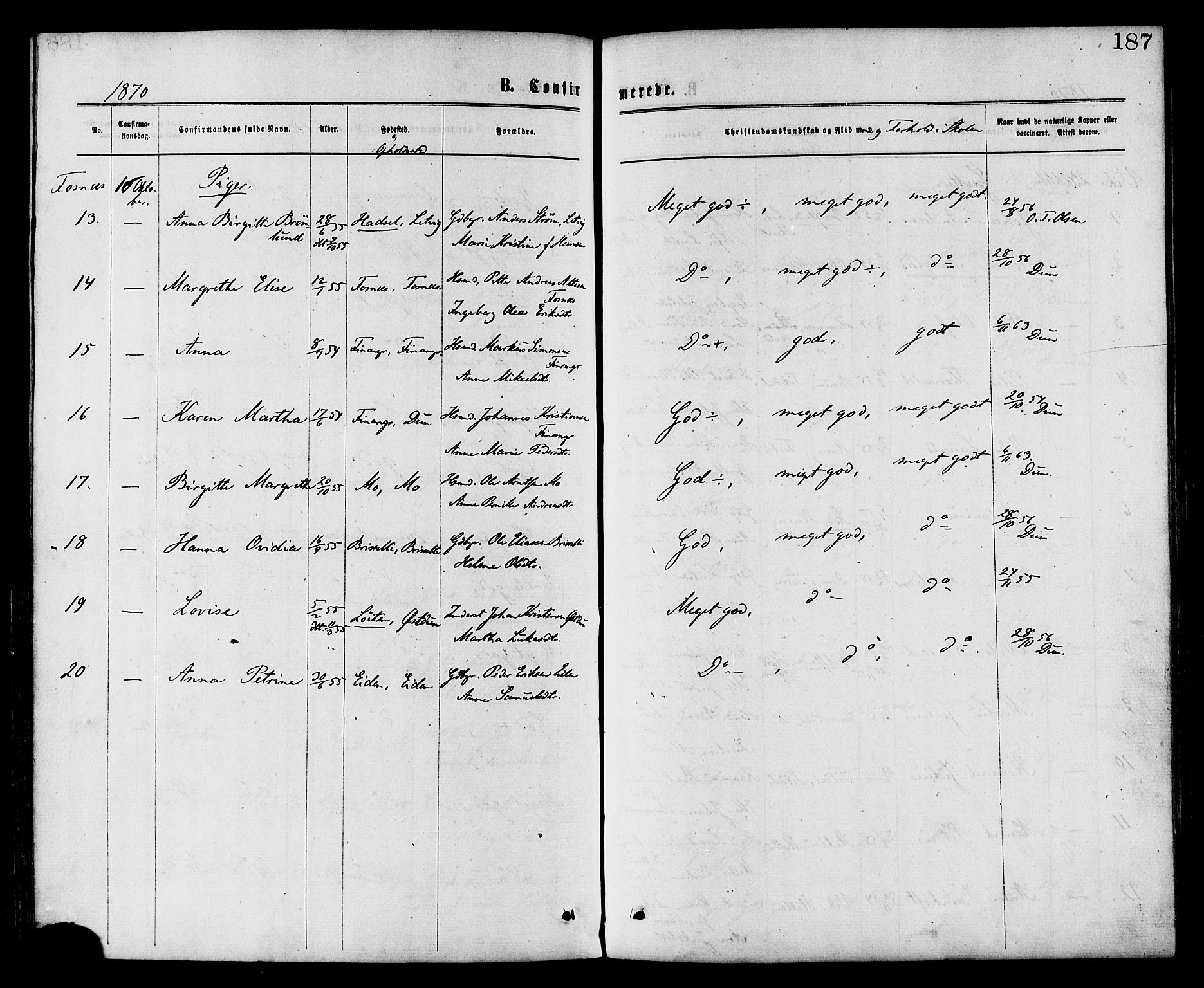Ministerialprotokoller, klokkerbøker og fødselsregistre - Nord-Trøndelag, SAT/A-1458/773/L0616: Parish register (official) no. 773A07, 1870-1887, p. 187
