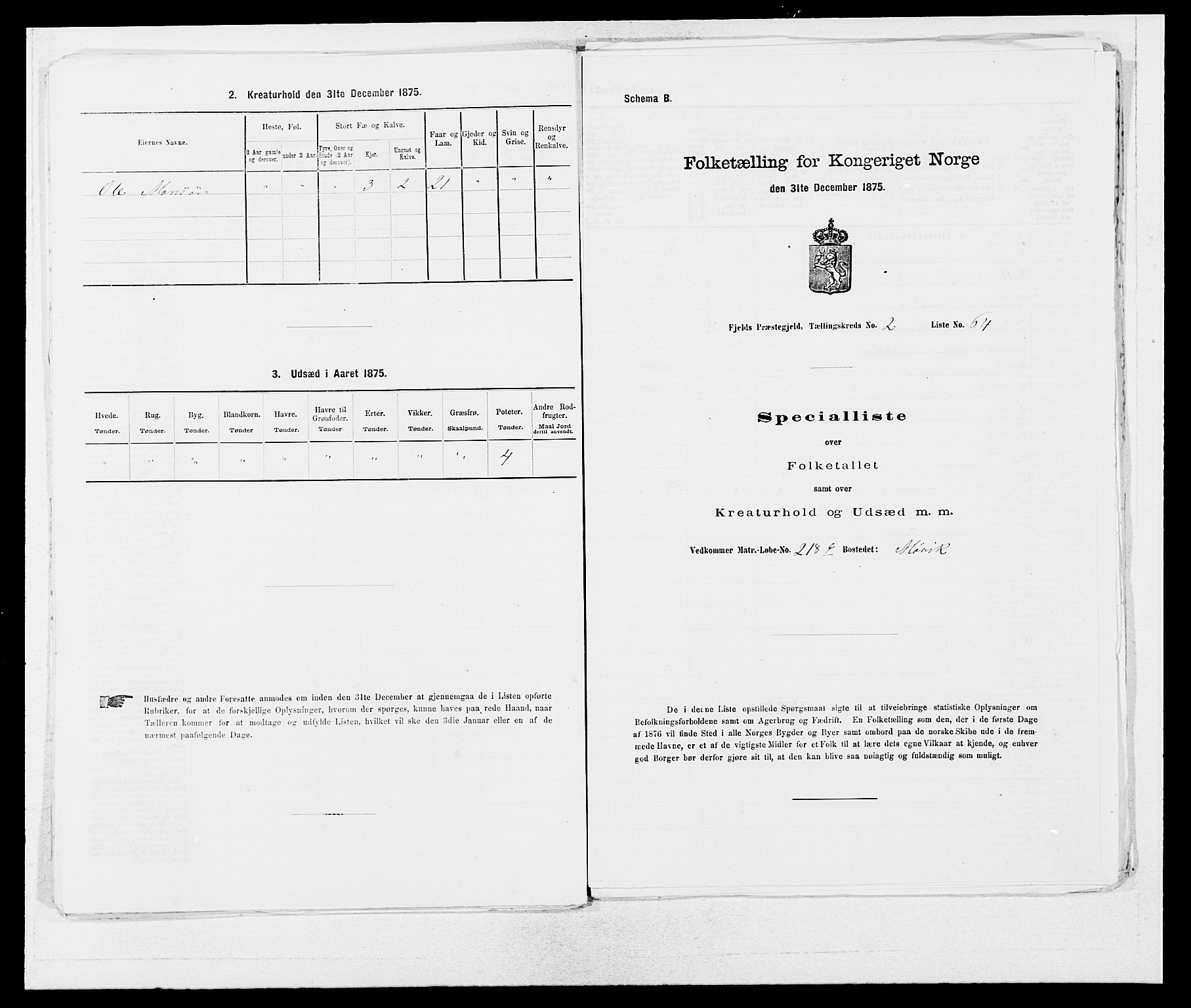 SAB, 1875 census for 1246P Fjell, 1875, p. 257