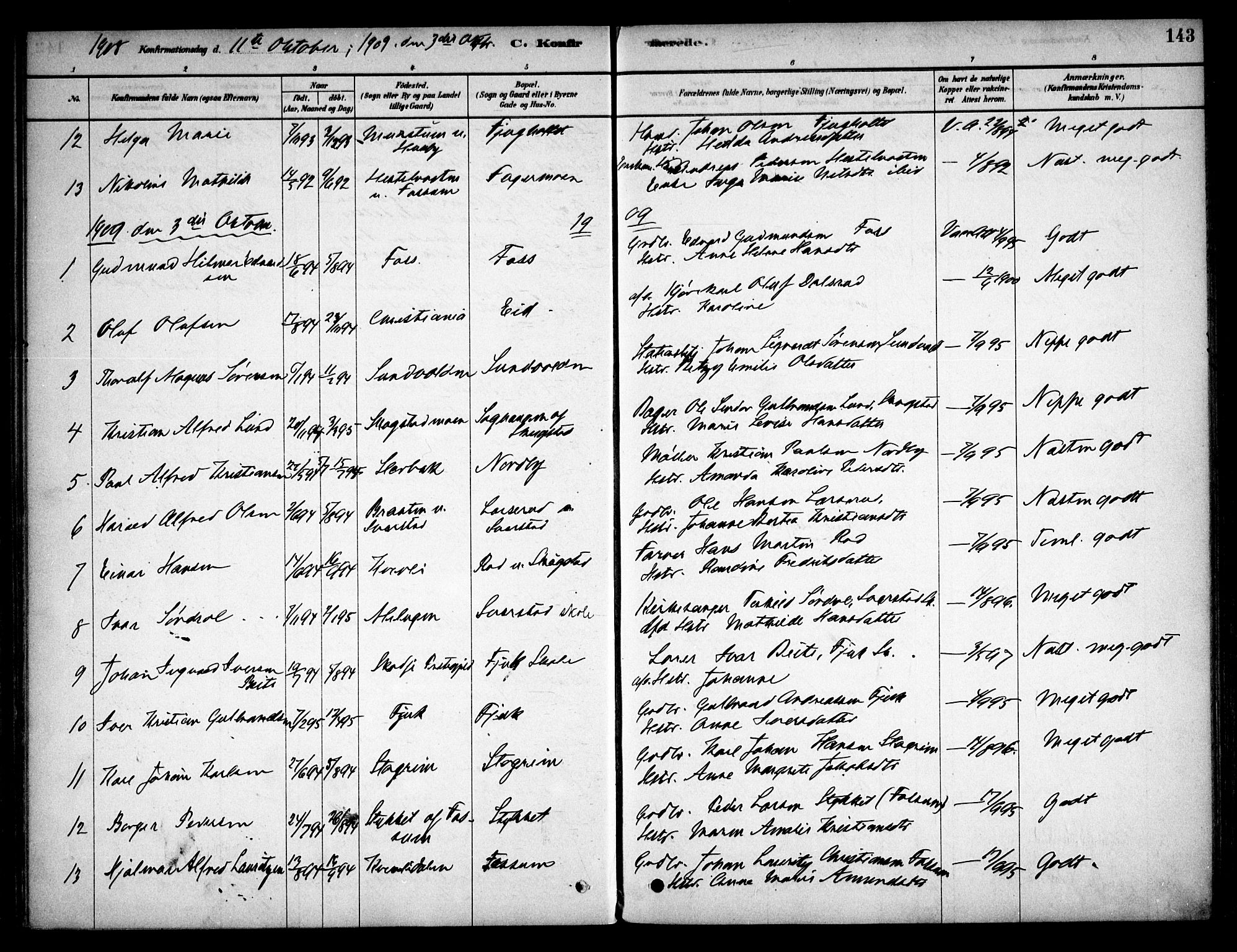 Aurskog prestekontor Kirkebøker, SAO/A-10304a/F/Fb/L0001: Parish register (official) no. II 1, 1878-1909, p. 143