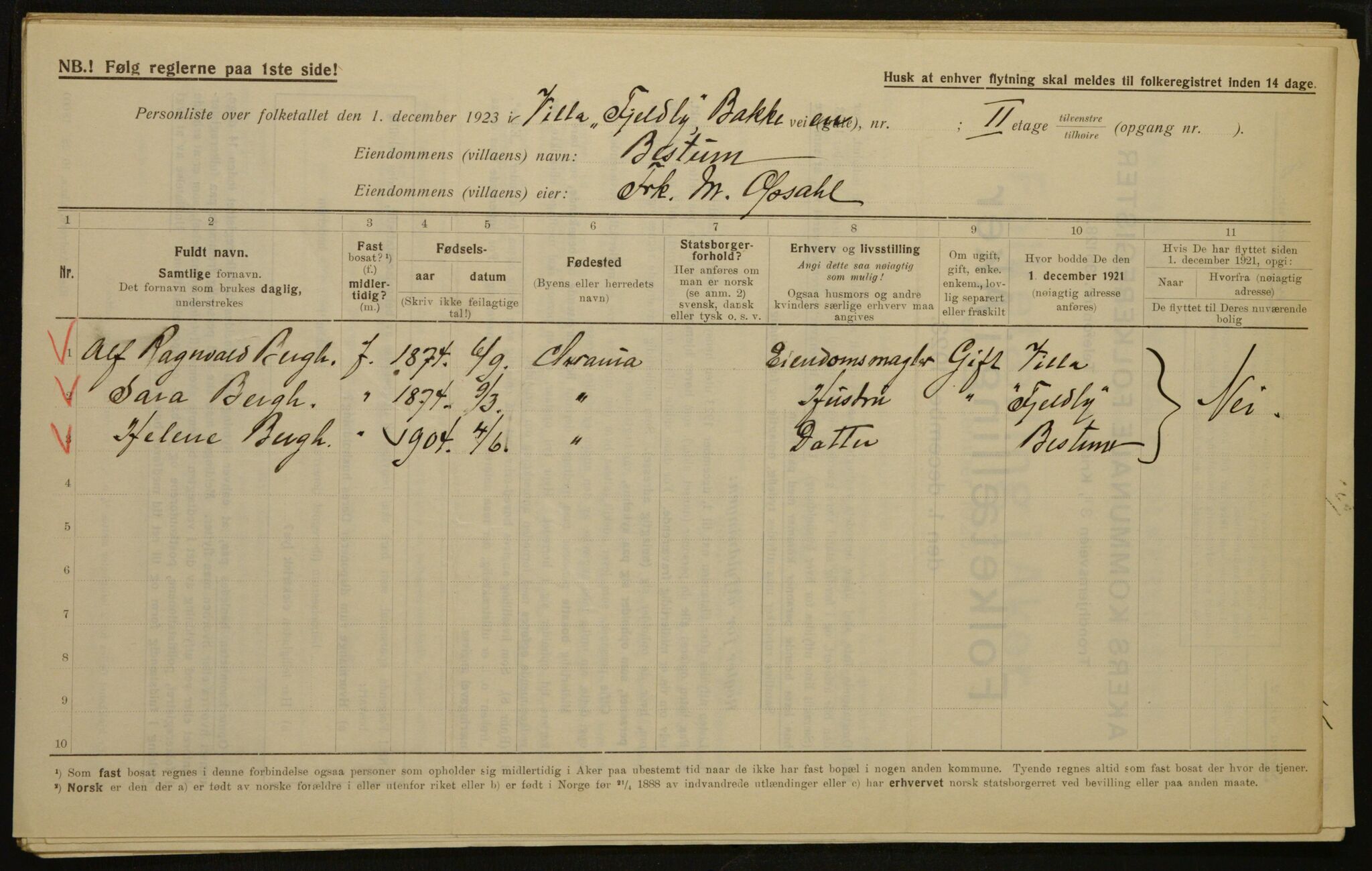 , Municipal Census 1923 for Aker, 1923, p. 332