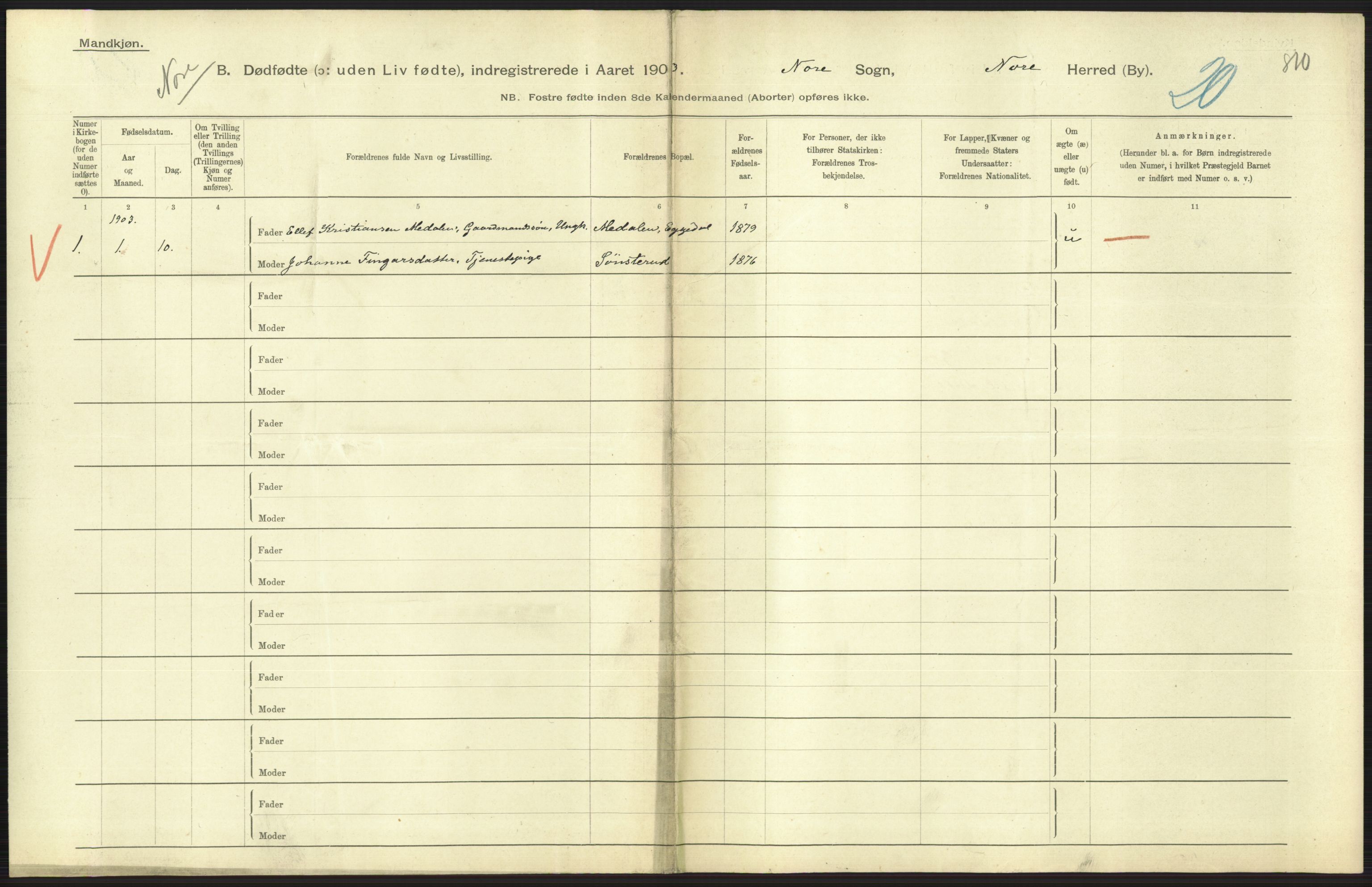 Statistisk sentralbyrå, Sosiodemografiske emner, Befolkning, AV/RA-S-2228/D/Df/Dfa/Dfaa/L0024: Smålenenes - Stavanger amt: Dødfødte. Bygder., 1903, p. 295