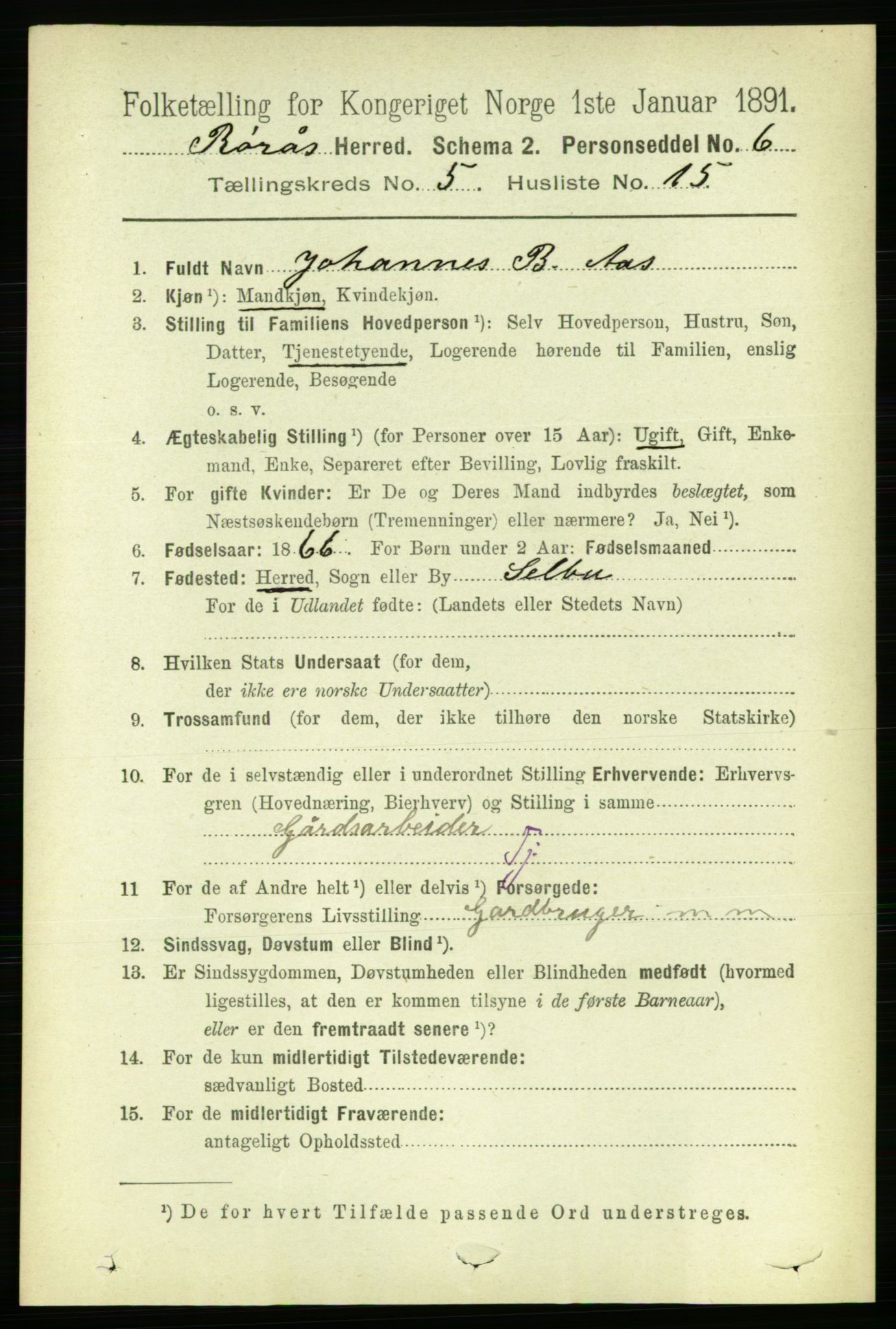 RA, 1891 census for 1640 Røros, 1891, p. 1106