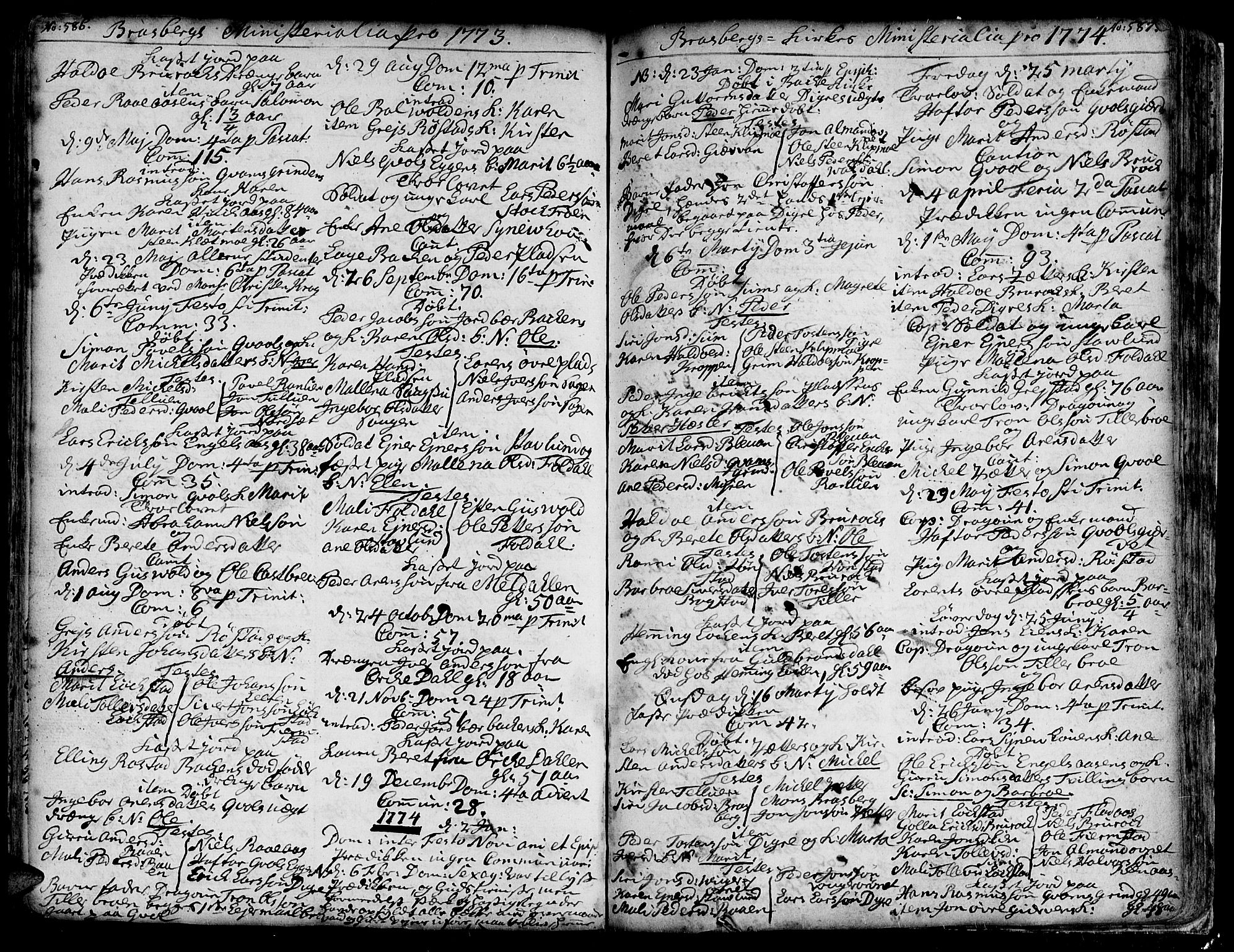 Ministerialprotokoller, klokkerbøker og fødselsregistre - Sør-Trøndelag, AV/SAT-A-1456/606/L0278: Parish register (official) no. 606A01 /4, 1727-1780, p. 586-587