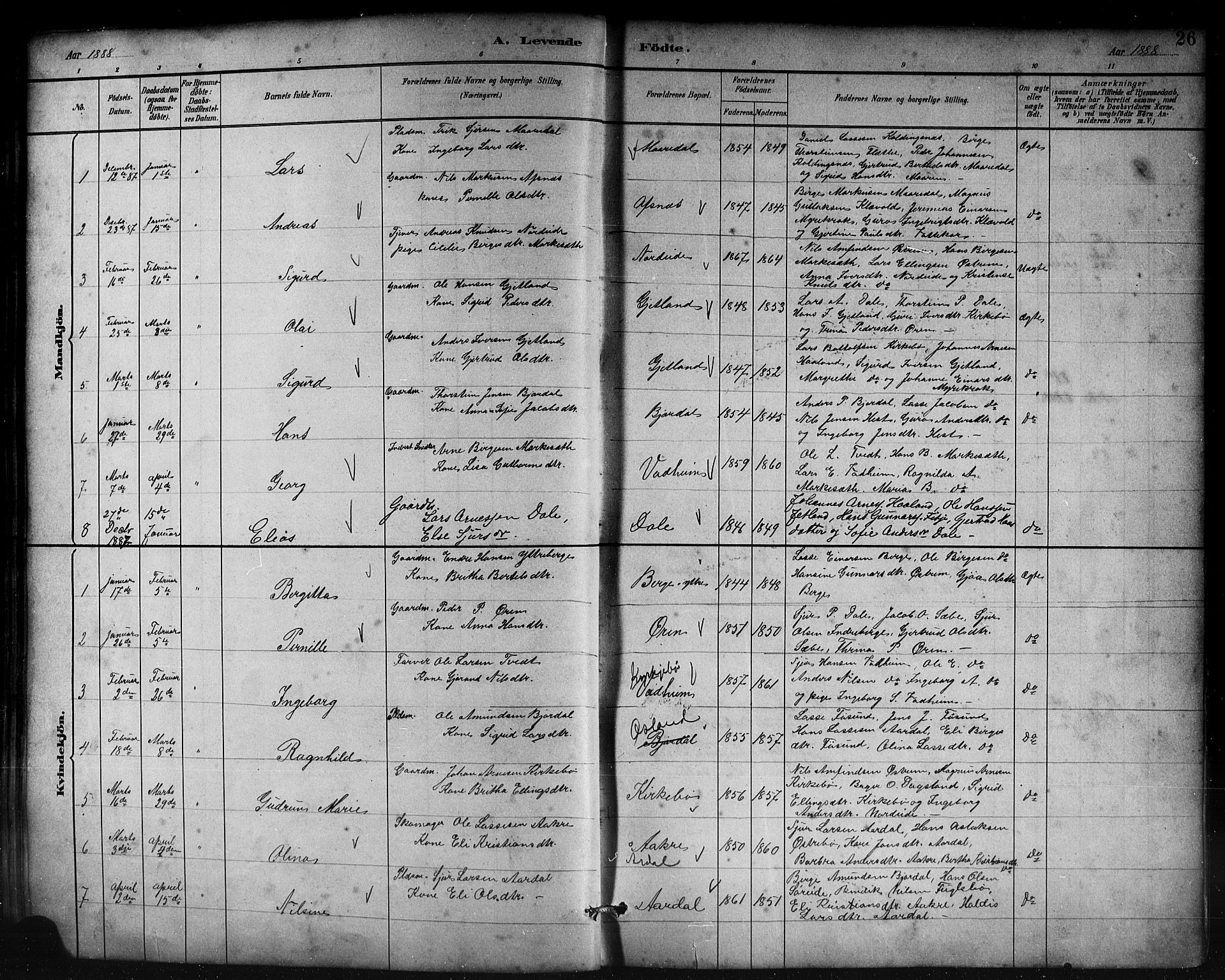 Lavik sokneprestembete, SAB/A-80901: Parish register (copy) no. B 3, 1882-1913, p. 26