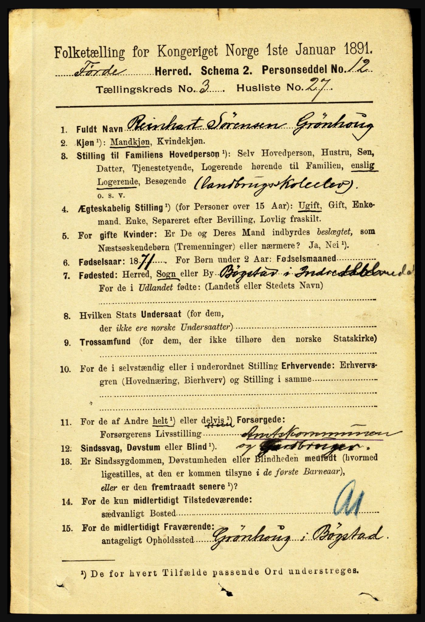 RA, 1891 census for 1432 Førde, 1891, p. 993