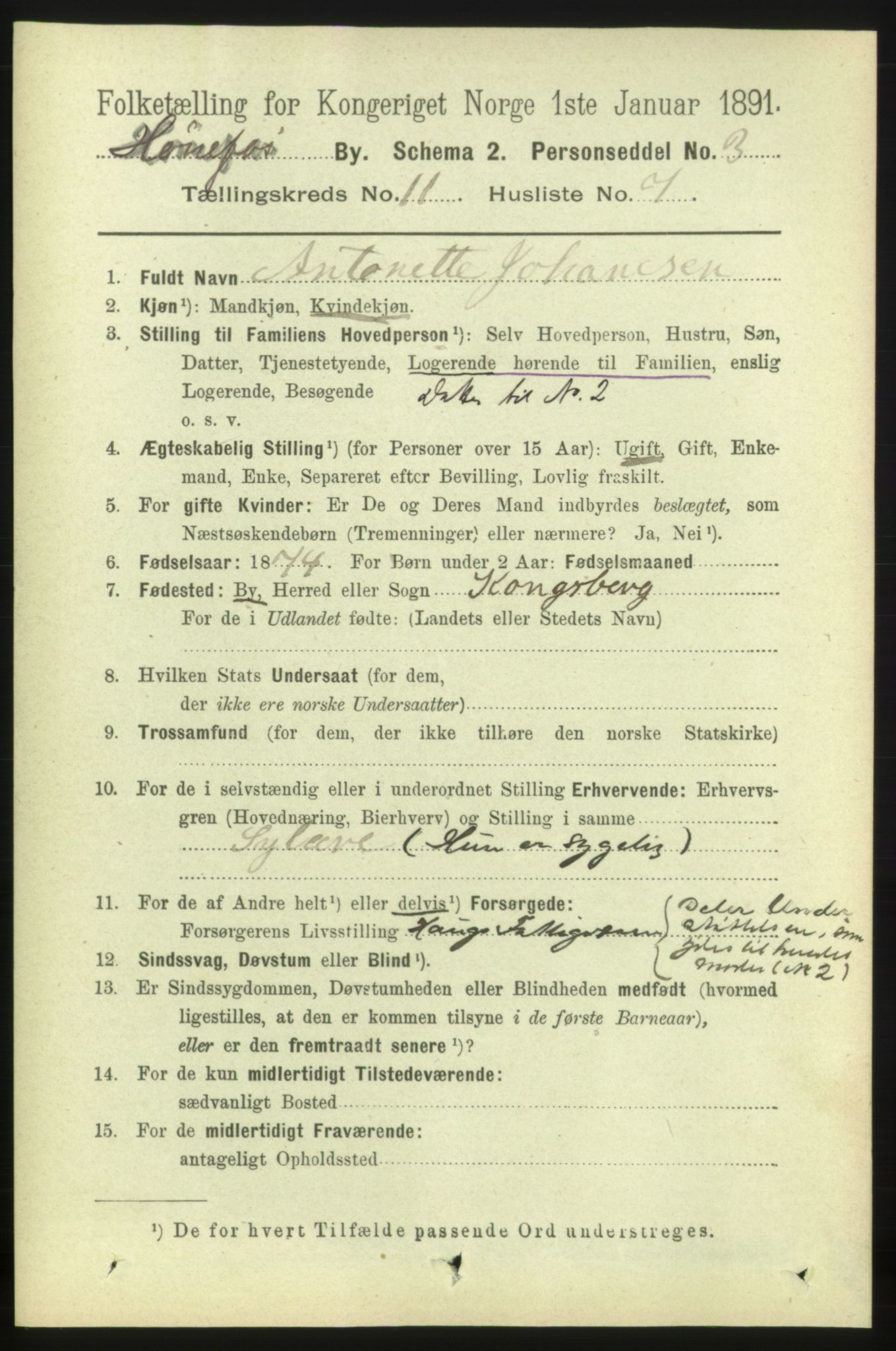 RA, 1891 census for 0601 Hønefoss, 1891, p. 1541