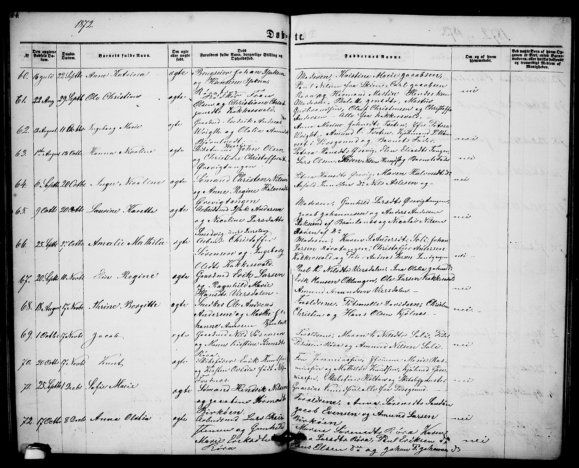 Eidanger kirkebøker, AV/SAKO-A-261/G/Ga/L0001: Parish register (copy) no. 1, 1863-1878, p. 64