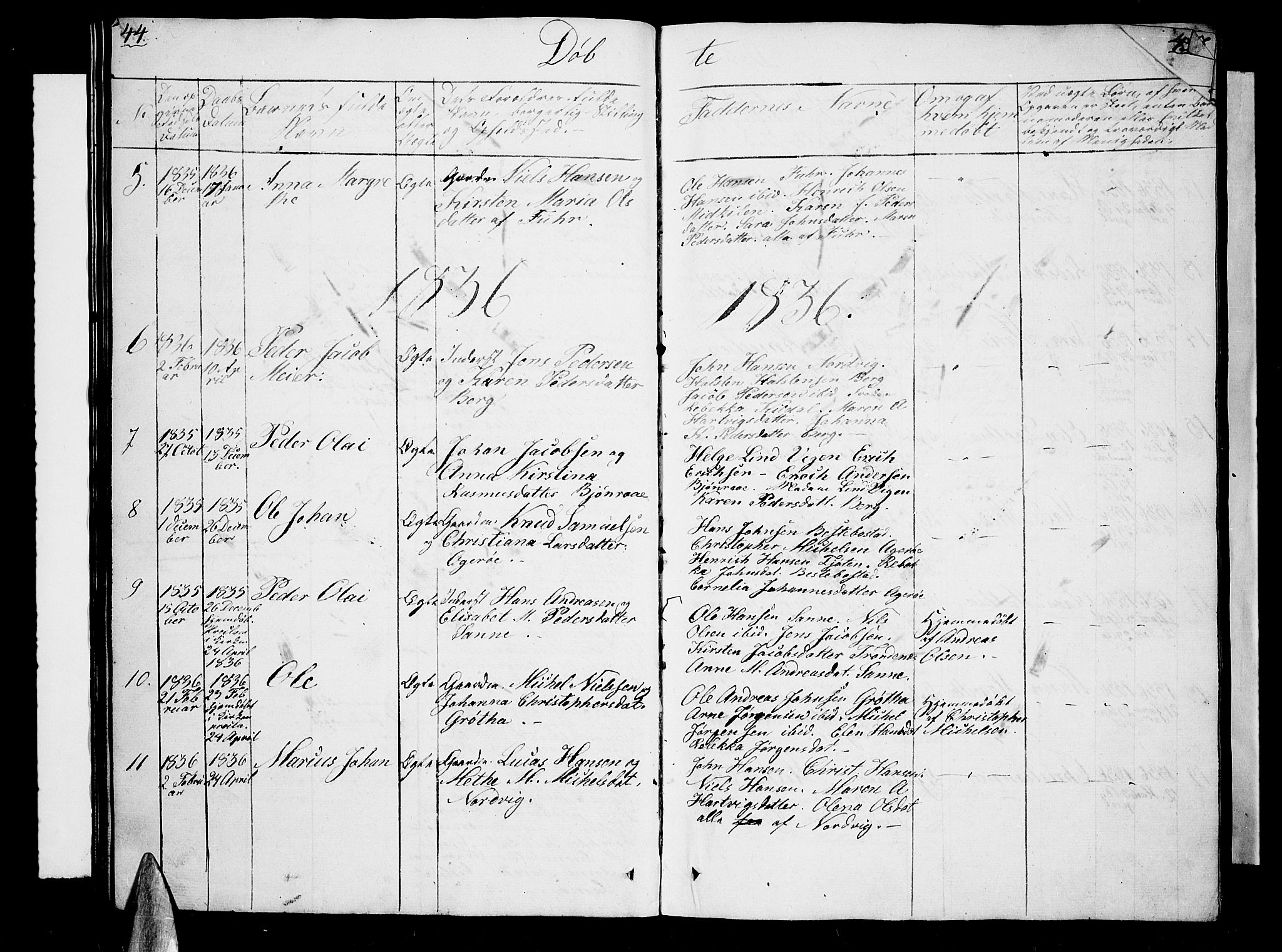 Trondenes sokneprestkontor, AV/SATØ-S-1319/H/Hb/L0005klokker: Parish register (copy) no. 5, 1834-1845, p. 44-45