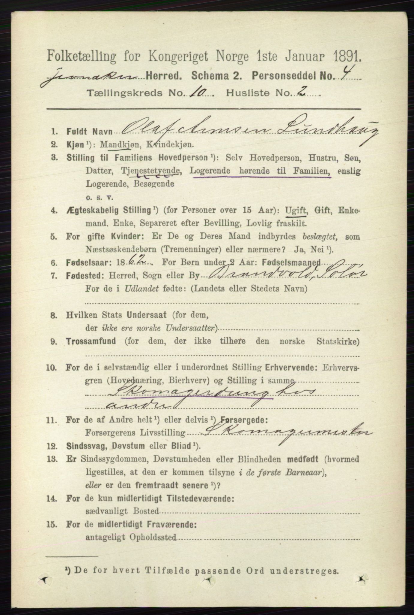 RA, 1891 census for 0532 Jevnaker, 1891, p. 5526