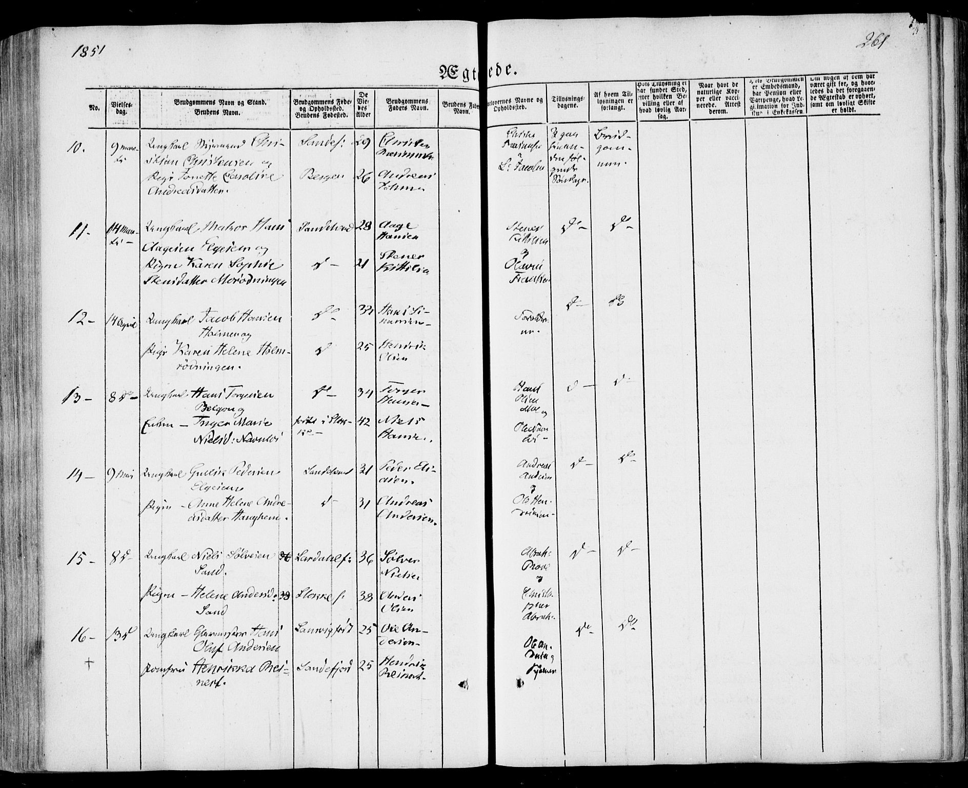 Sandar kirkebøker, AV/SAKO-A-243/F/Fa/L0006: Parish register (official) no. 6, 1847-1860, p. 261