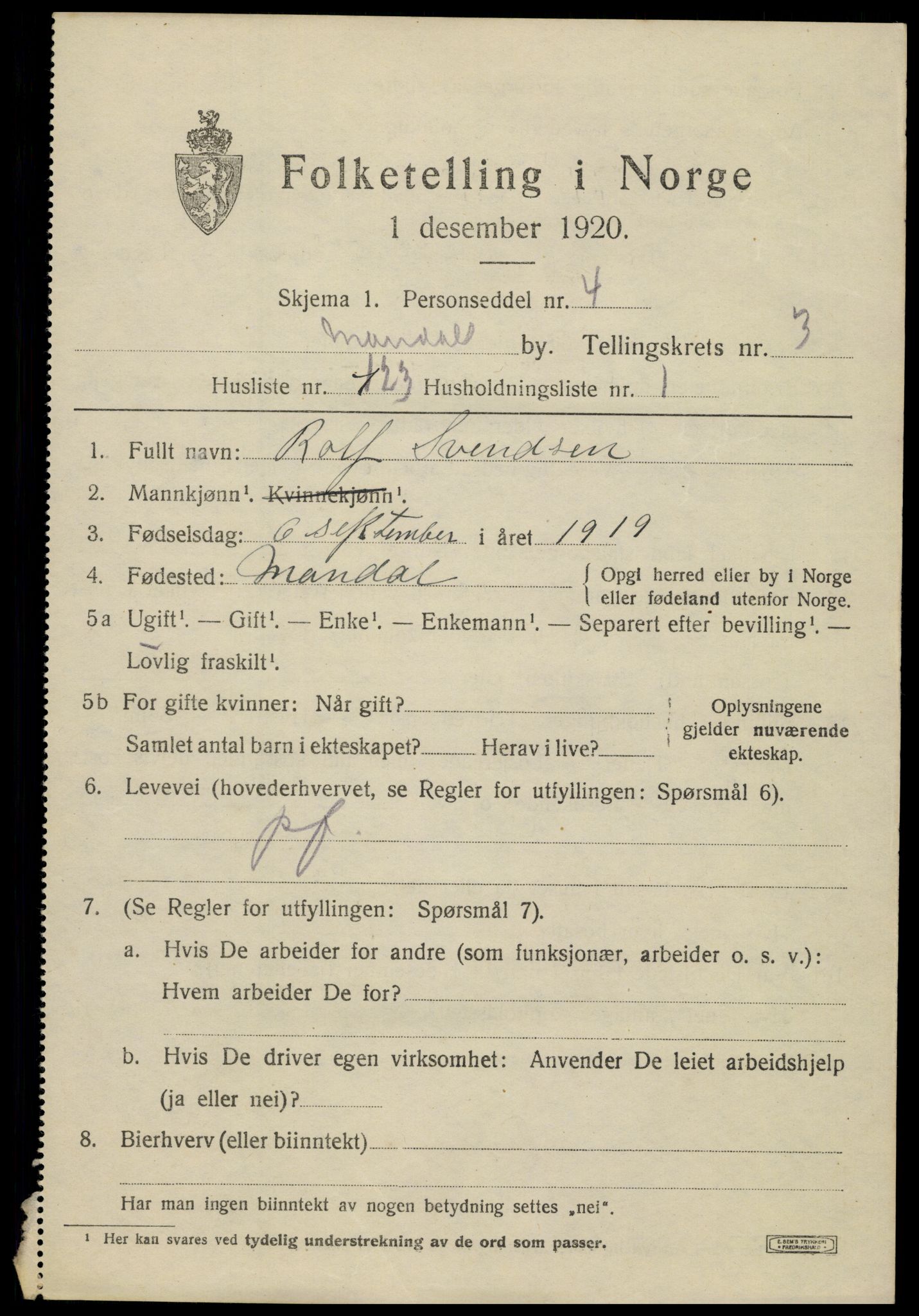 SAK, 1920 census for Mandal, 1920, p. 6859