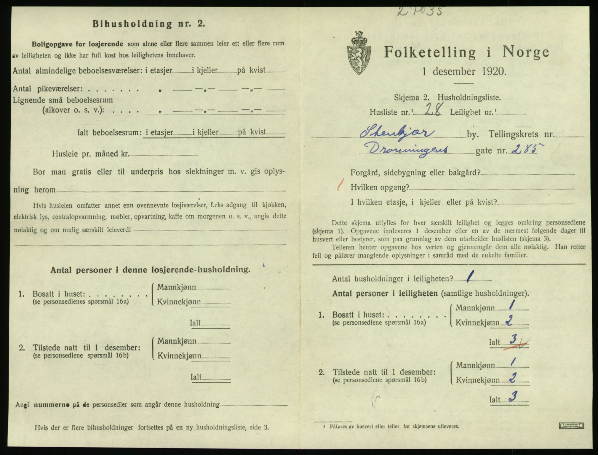 SAT, 1920 census for Steinkjer, 1920, p. 1990