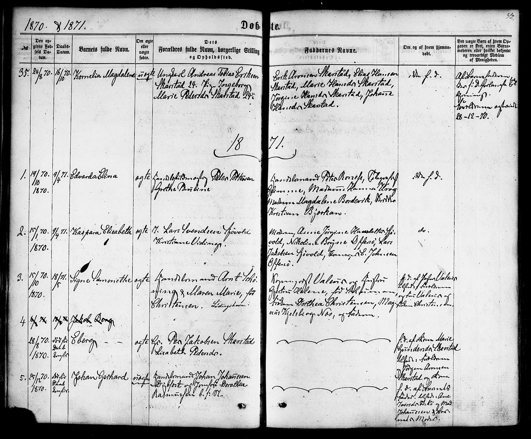 Ministerialprotokoller, klokkerbøker og fødselsregistre - Nordland, AV/SAT-A-1459/872/L1034: Parish register (official) no. 872A09, 1864-1884, p. 42