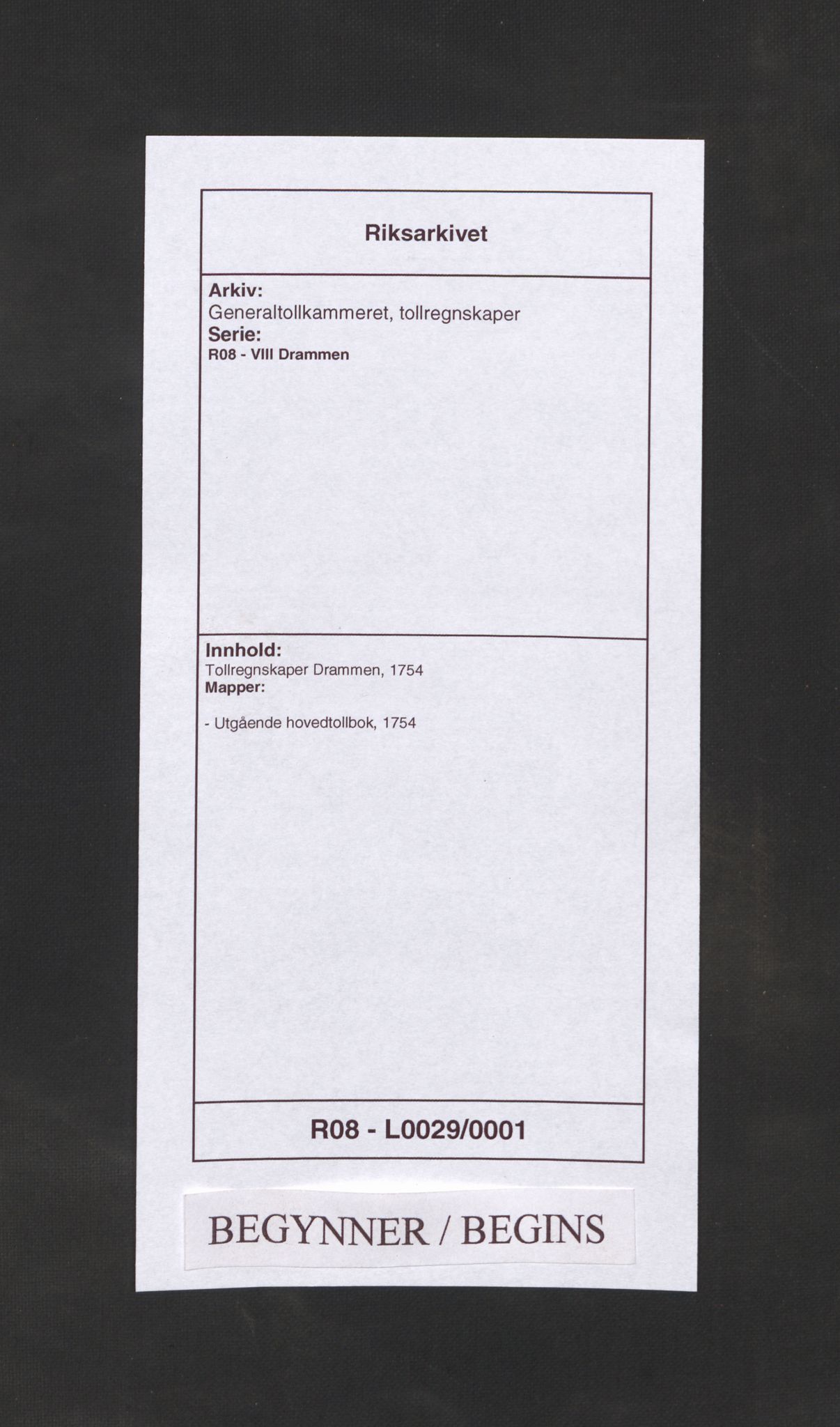 Generaltollkammeret, tollregnskaper, AV/RA-EA-5490/R08/L0029/0001: Tollregnskaper Drammen / Utgående hovedtollbok, 1754