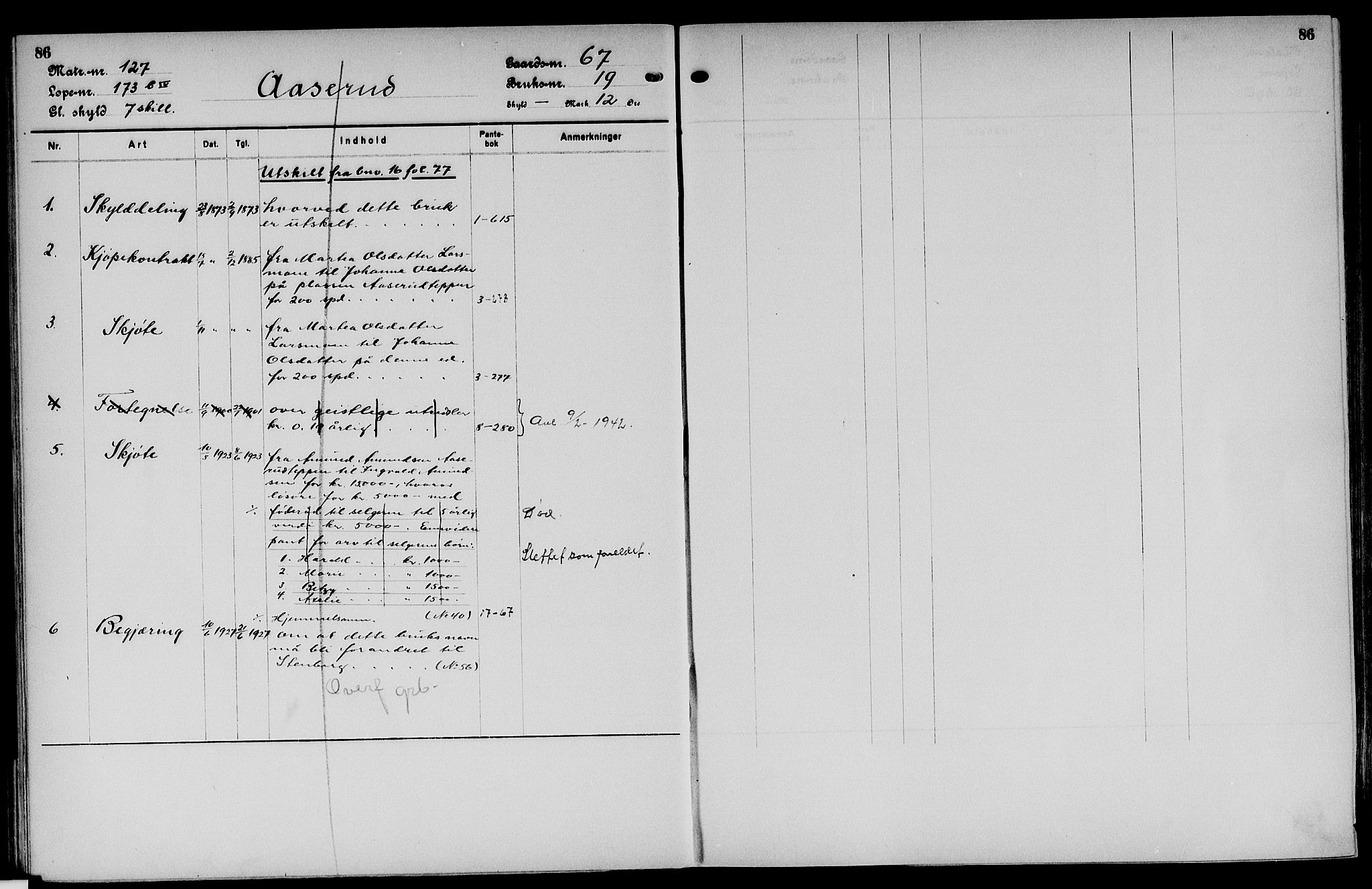 Vinger og Odal sorenskriveri, SAH/TING-022/H/Ha/Hac/Hacc/L0011: Mortgage register no. 3.11, 1923, p. 86