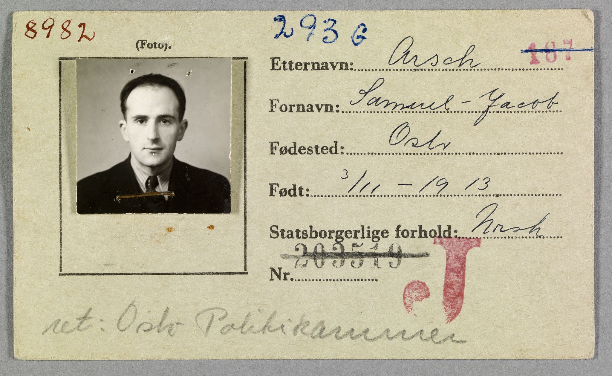 Sosialdepartementet, Våre Falne, RA/S-1708/E/Ee/L0021A: Fotografier av jøder på legitimasjonskort (1941-42), 1941-1942, p. 5