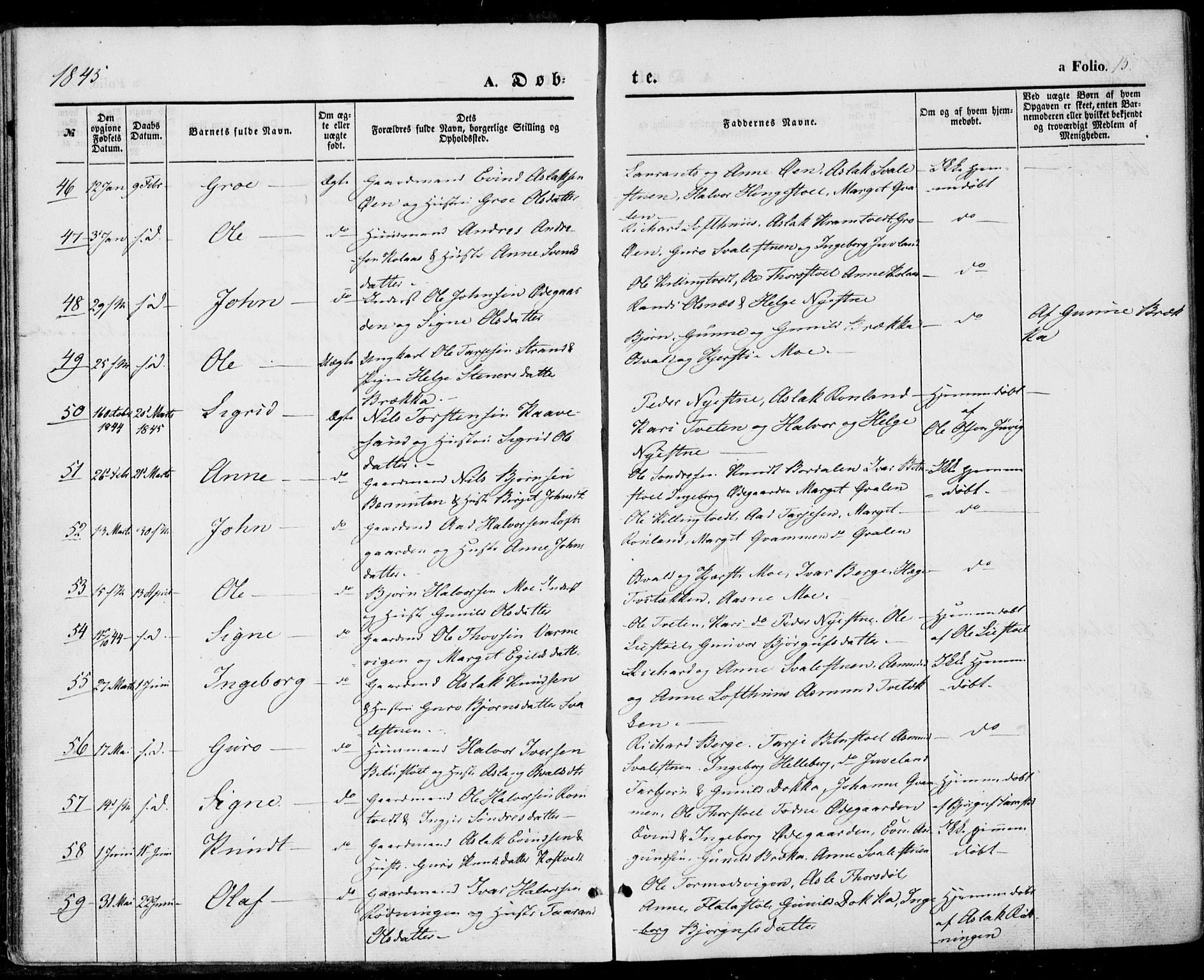 Vinje kirkebøker, AV/SAKO-A-312/F/Fa/L0004: Parish register (official) no. I 4, 1843-1869, p. 15