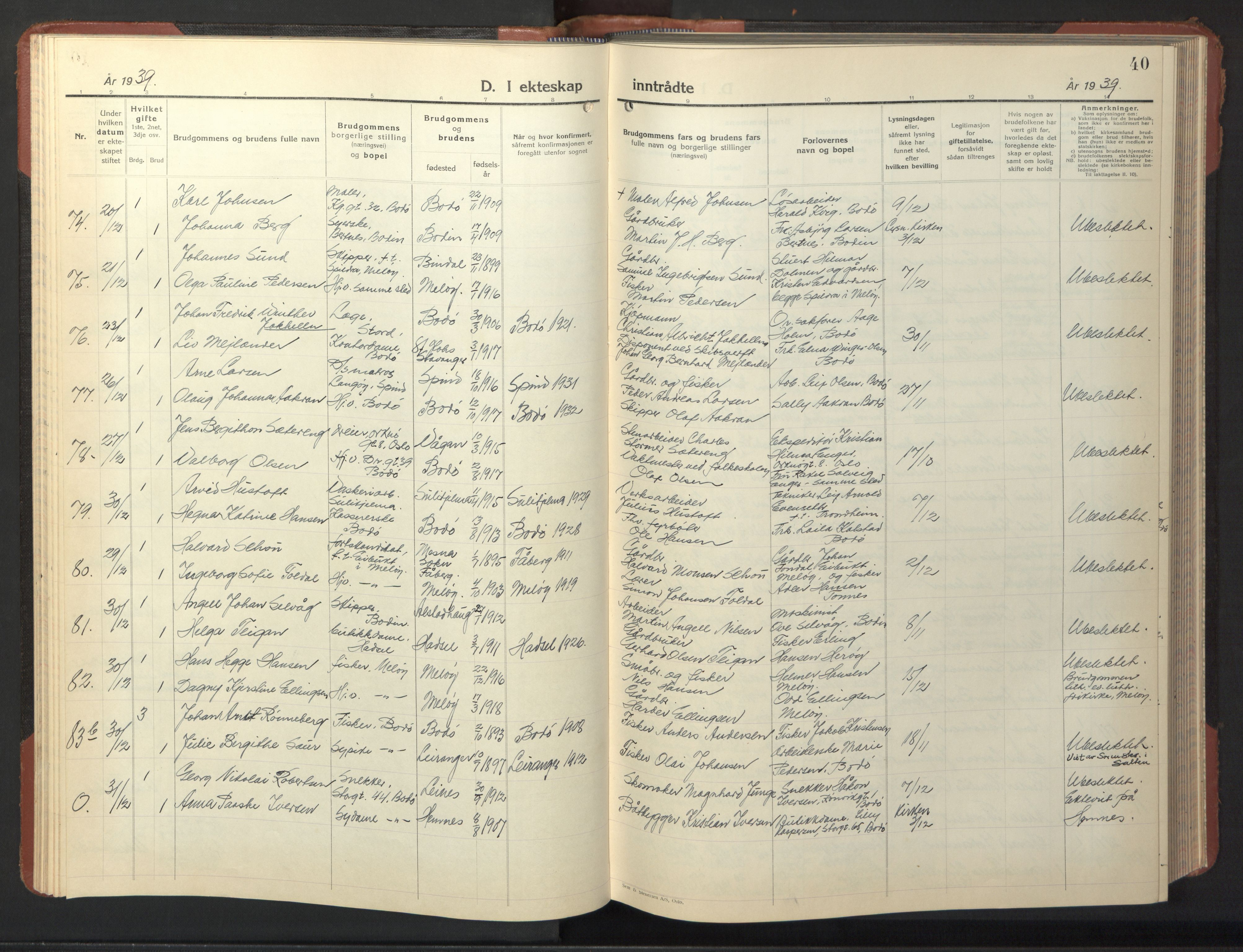 Ministerialprotokoller, klokkerbøker og fødselsregistre - Nordland, SAT/A-1459/801/L0038: Parish register (copy) no. 801C13, 1935-1951, p. 40