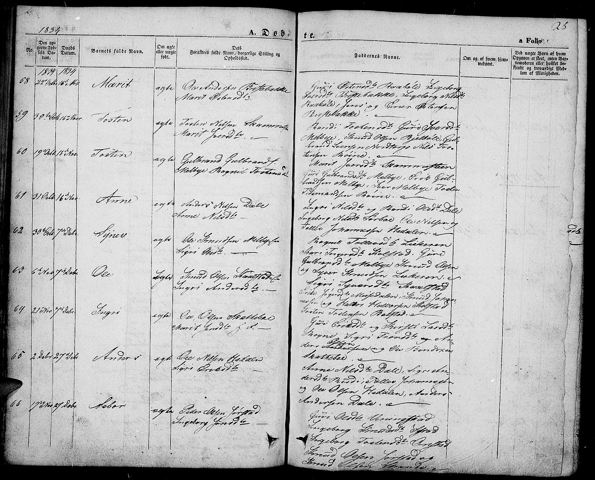 Slidre prestekontor, SAH/PREST-134/H/Ha/Haa/L0004: Parish register (official) no. 4, 1831-1848, p. 25